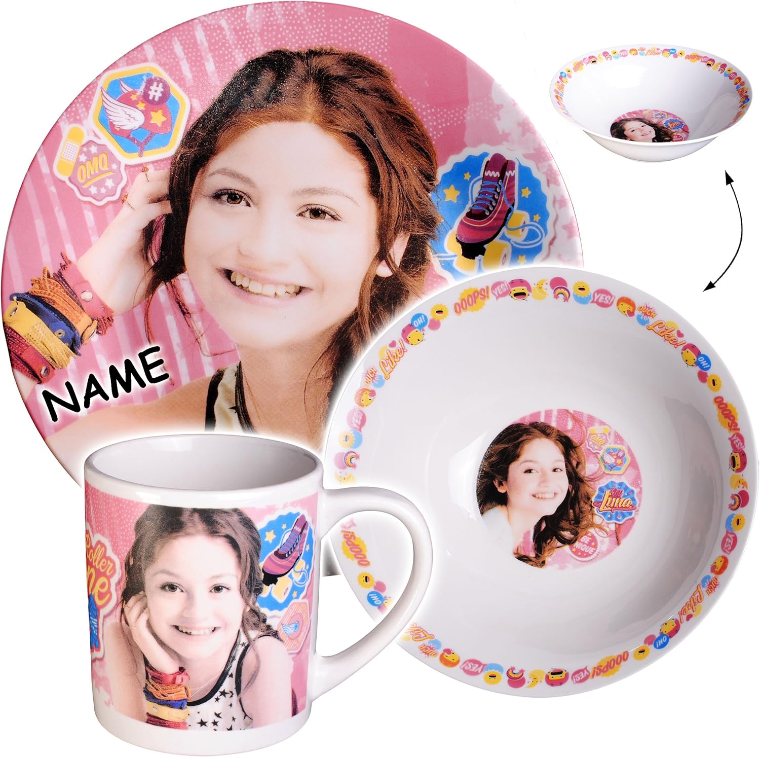 3-teiliges Kindergeschirr Set - Dragons Motiv Mit Personalisiertem Namen