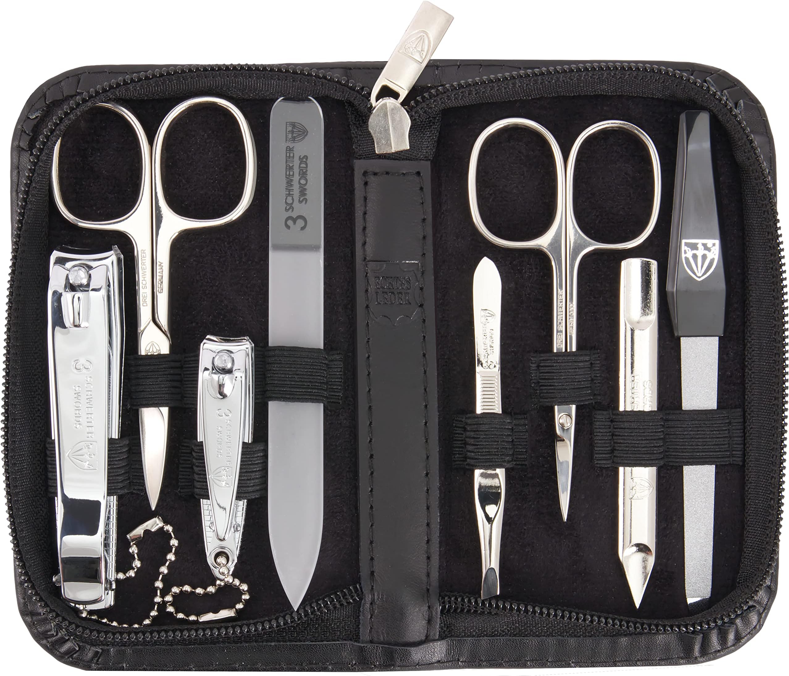 3 Swords Germany - Brand Quality 8 Piece Manicure Pedicure Grooming kit Set for Professional Finger & Toe Nail Care Scissors Clipper Genuine Leather case in Gift Box, Made in Solingen Germany (13006)