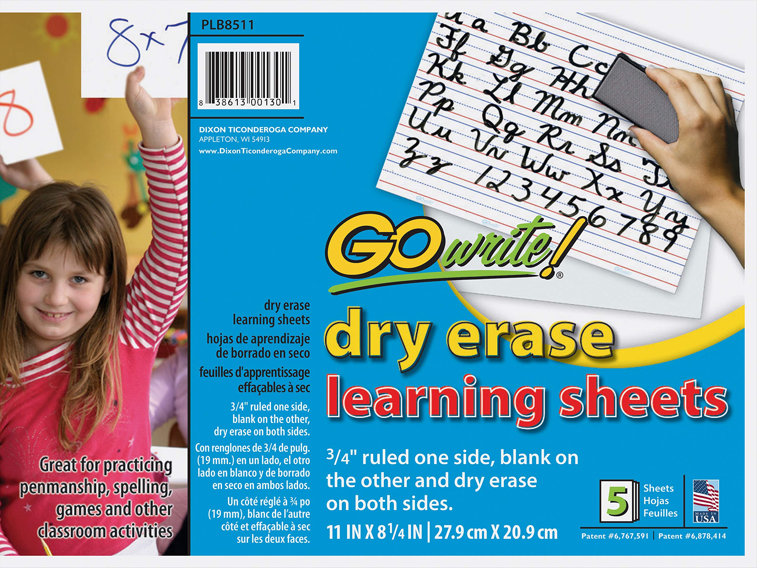 Gowrite Dry Erase 2 Sided Learning Boards, 8.25 X 11 Inches, White, 5 Boards (LB8511)