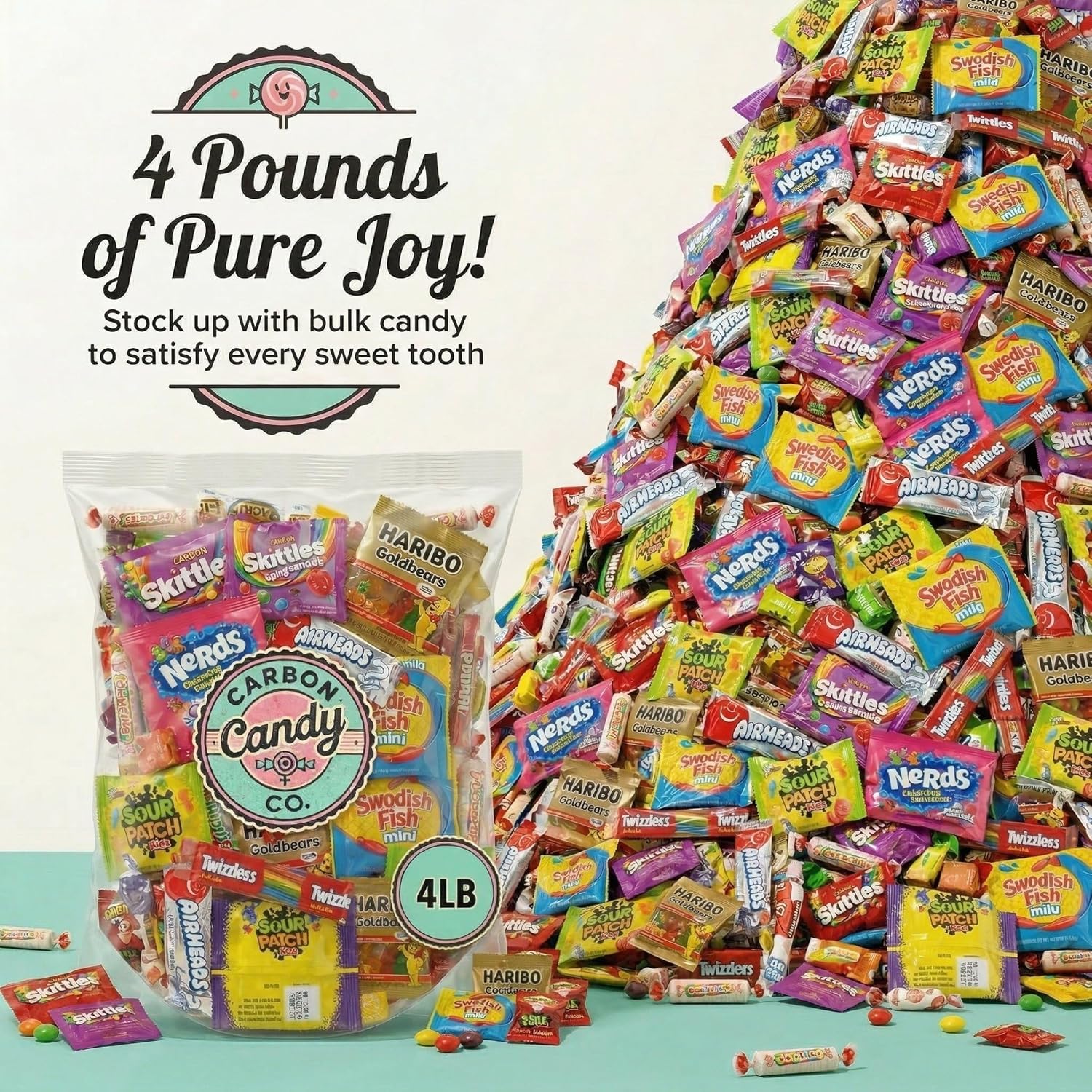 Bulk Candy Variety Pack - 4 lb - Bulk Candy Individually Wrapped - Assorted Mix - Lollipops, Hard, Fruity - Dulces - Big Bag for Party Favors