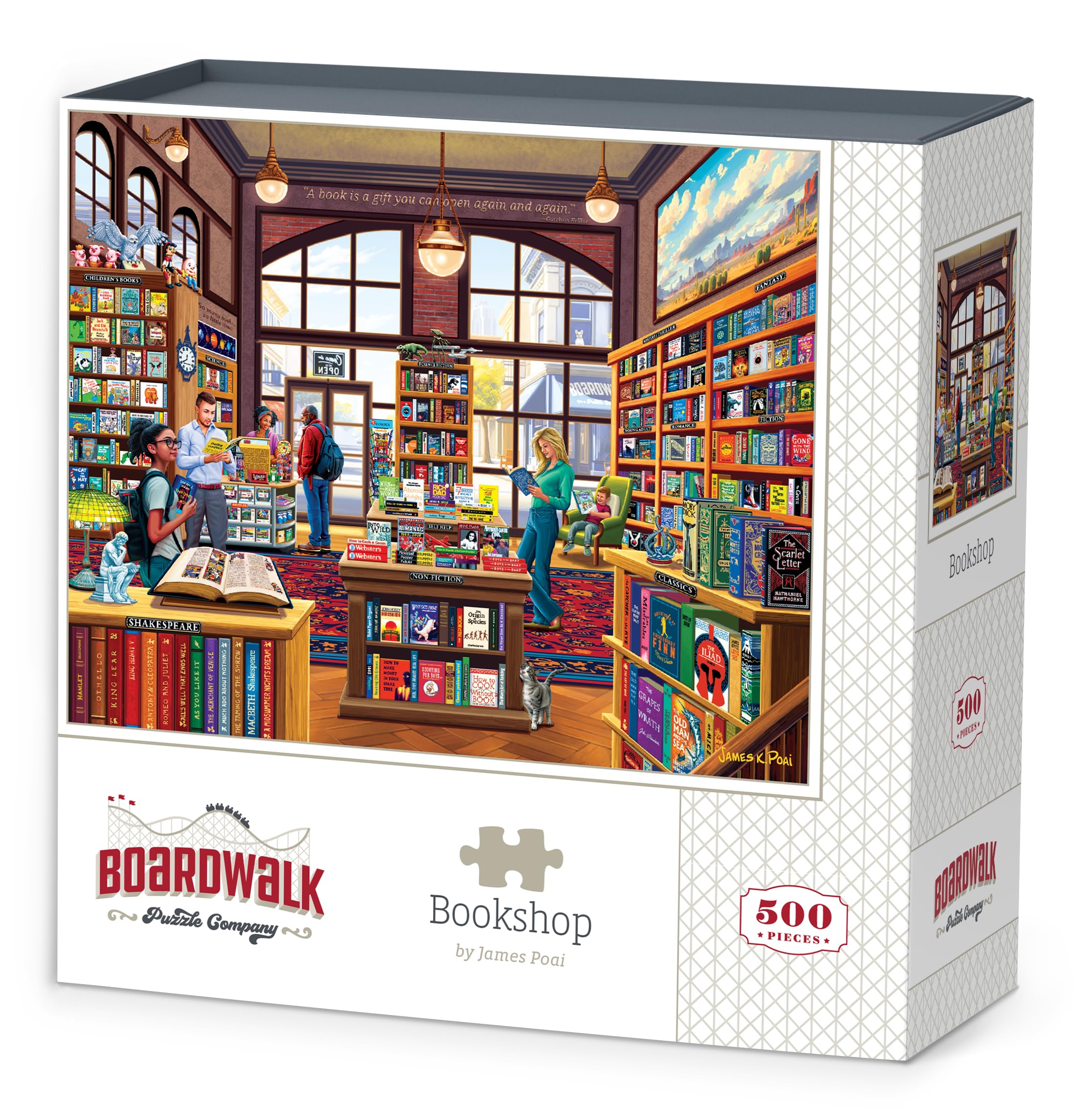 Boardwalk Puzzles Bookshop, 500 Piece Jigsaw Puzzle for Adults, Made in USA