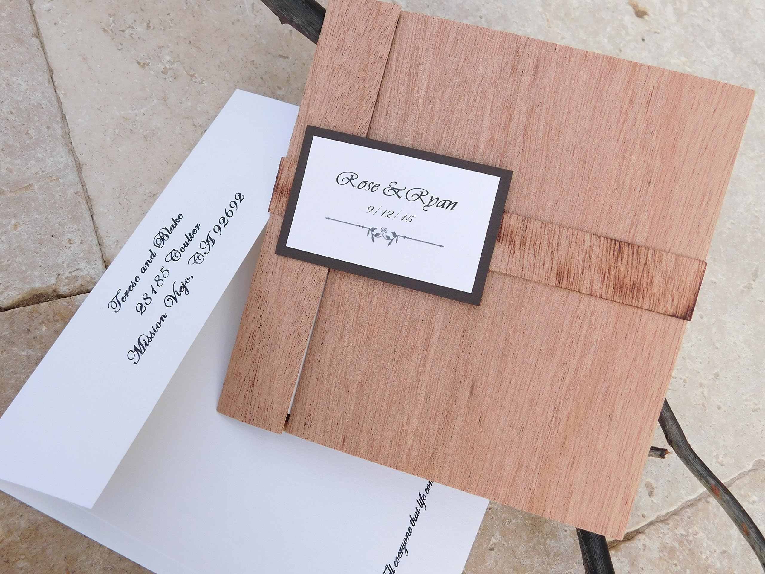 Wood Wedding Invitation set. Handcrafted Wooden Pocket-fold invite/Set of 10/ Rustic Wedding Invitation/Invitation folio/wooden folio/Bohemian invitation