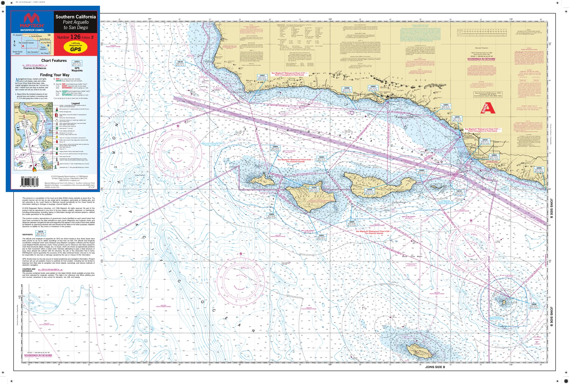 Maptech Waterproof Charts WPC126: Southern California: Point Arguello to San Diego Waterproof Chart