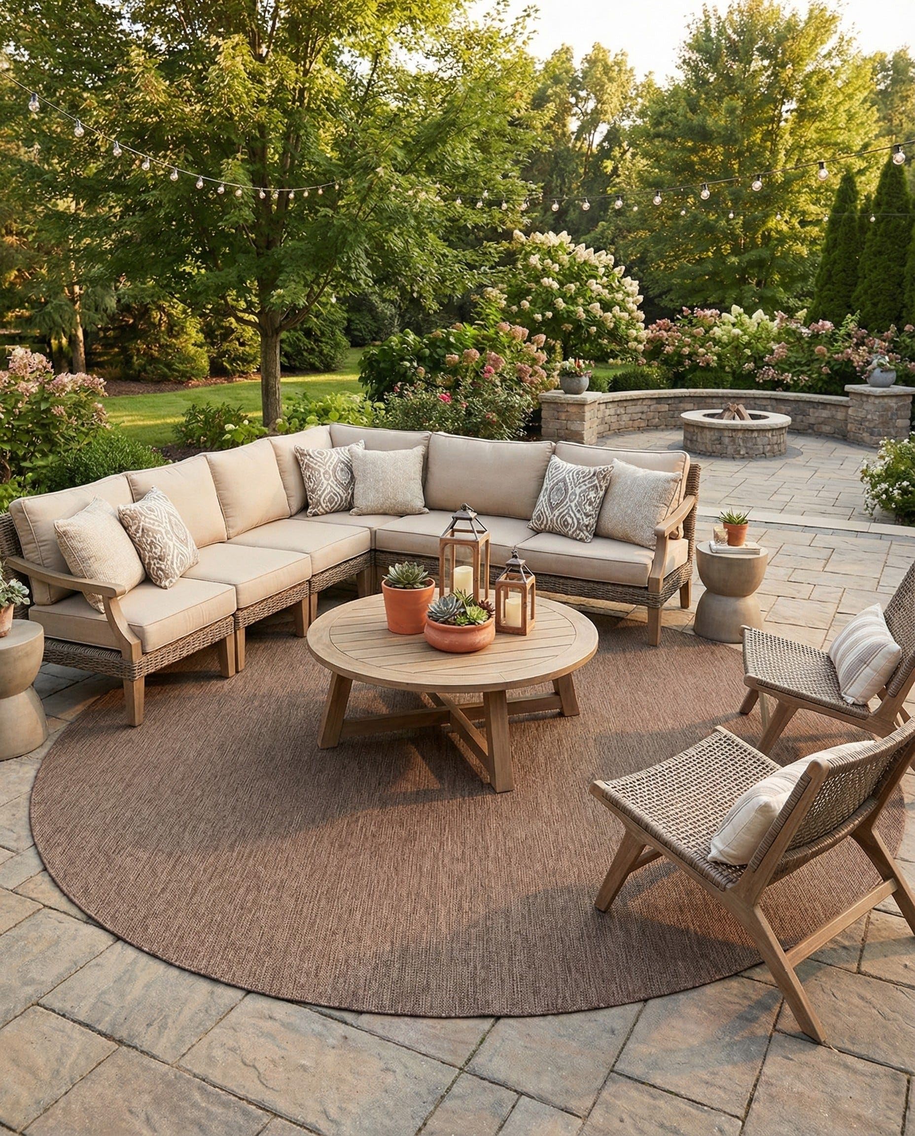 Rugs.com - Outdoor Solid Rug – 13 Ft Round Light Brown Indoor/Outdoor Rug – Durable for Patios, Decks, and Porches