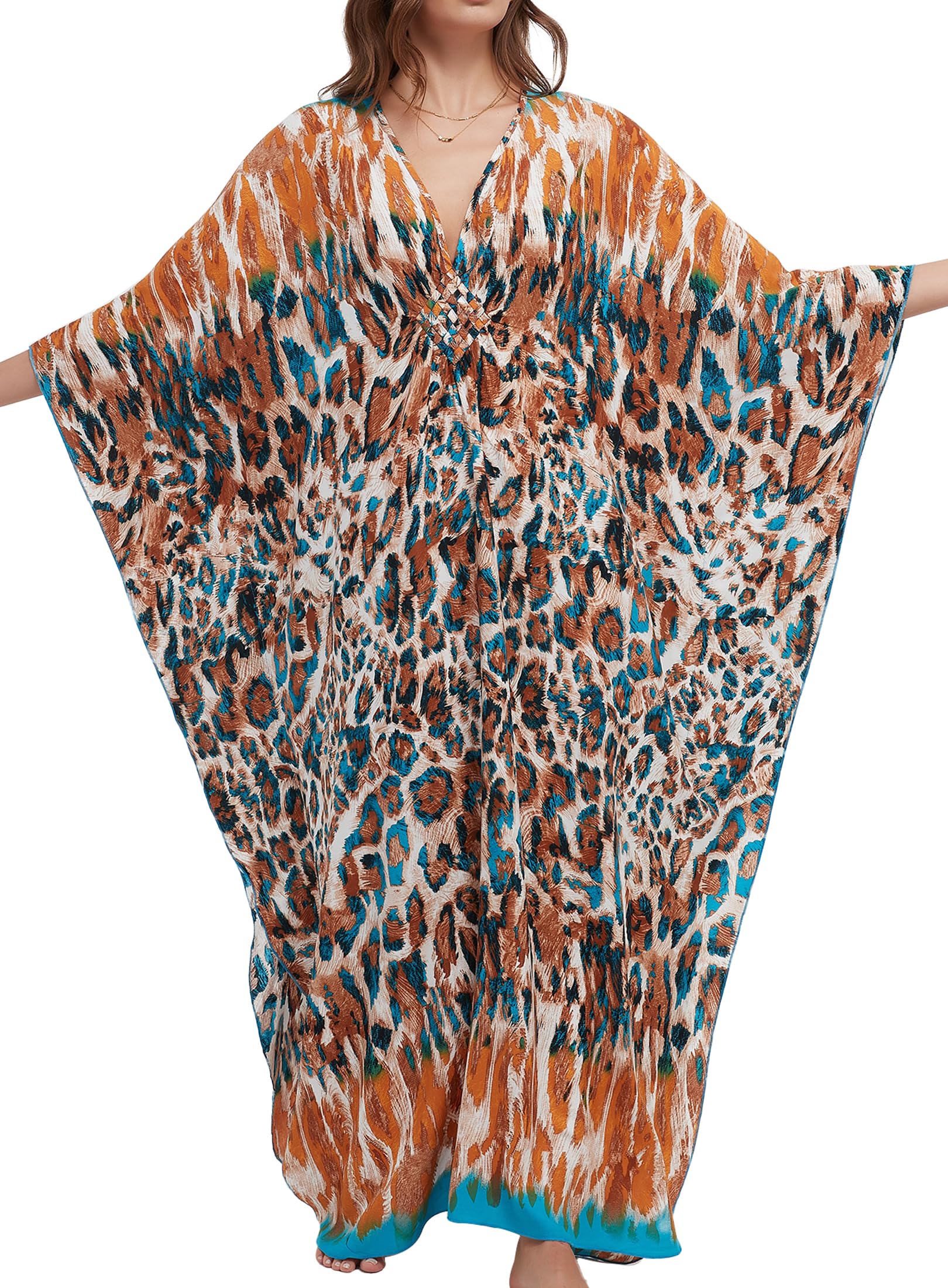 cthseie Women Animal Print Kaftan Dresses Plus Size Swimsuit Coverup Summer Bathing Suit Caftan Loungewear Beach Dress