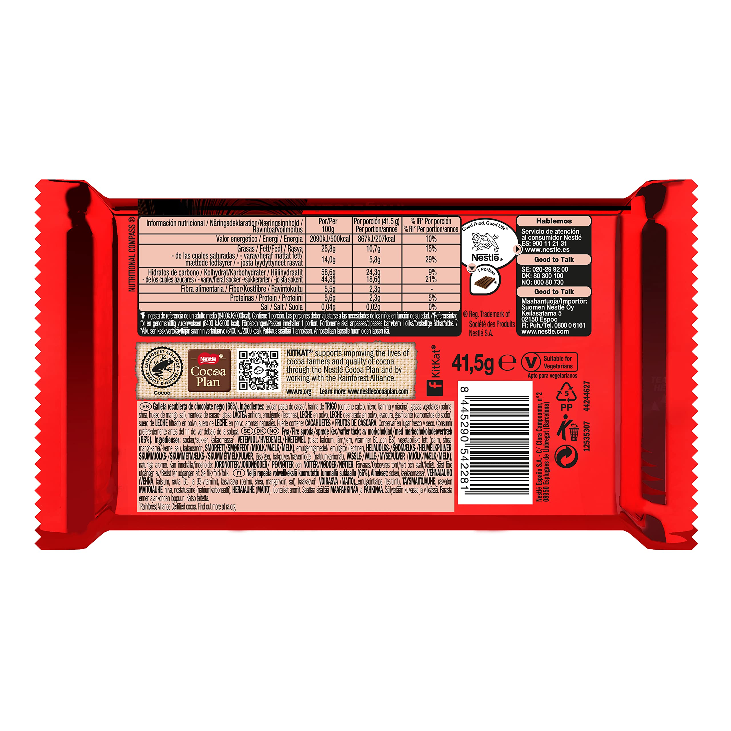 Kit Kat NESTLÉ Barritas de chocolate negro, pack 24x41.5g