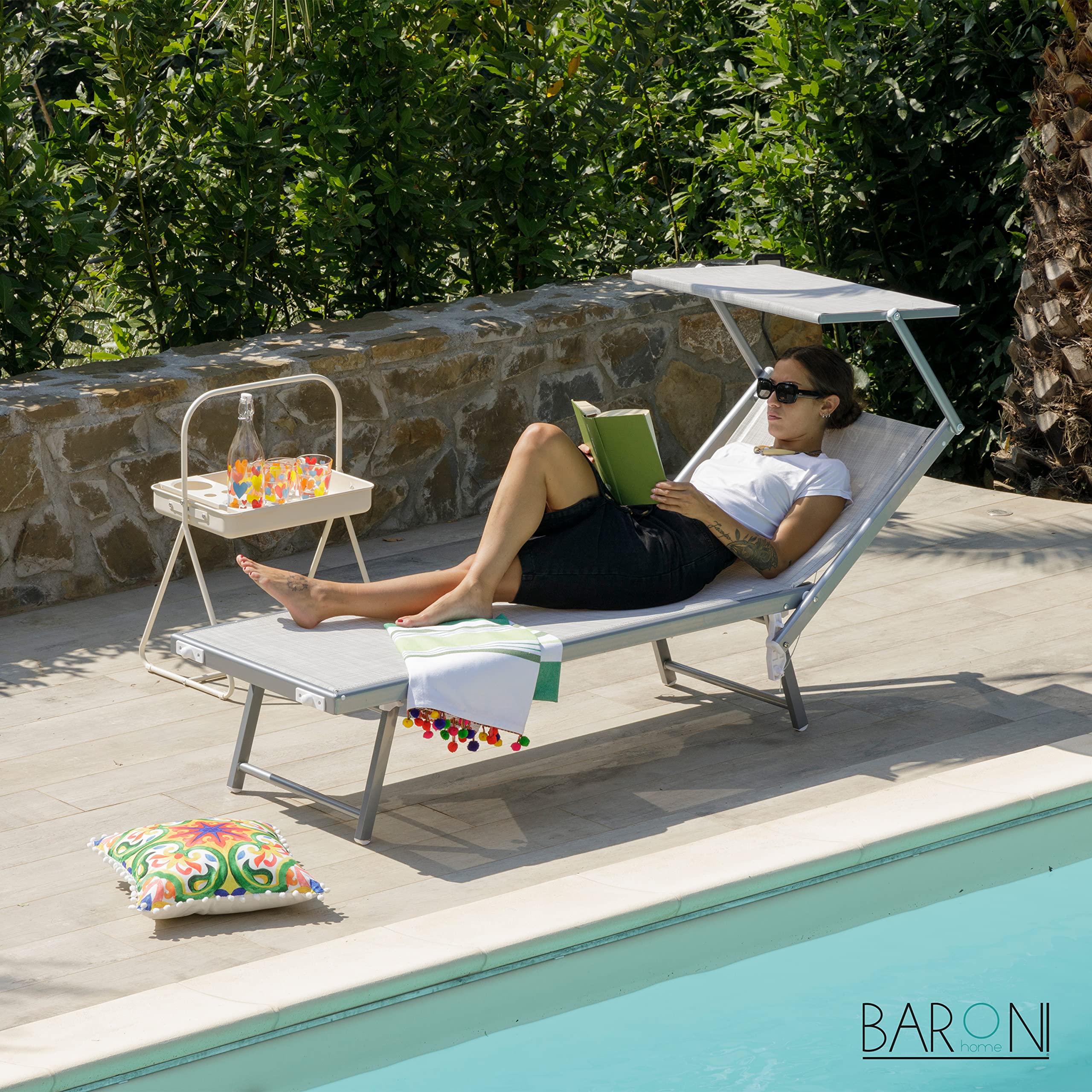 LETTINO PRENDISOLE IN Alluminio Sdraio Spiaggia Verde Con Tettino