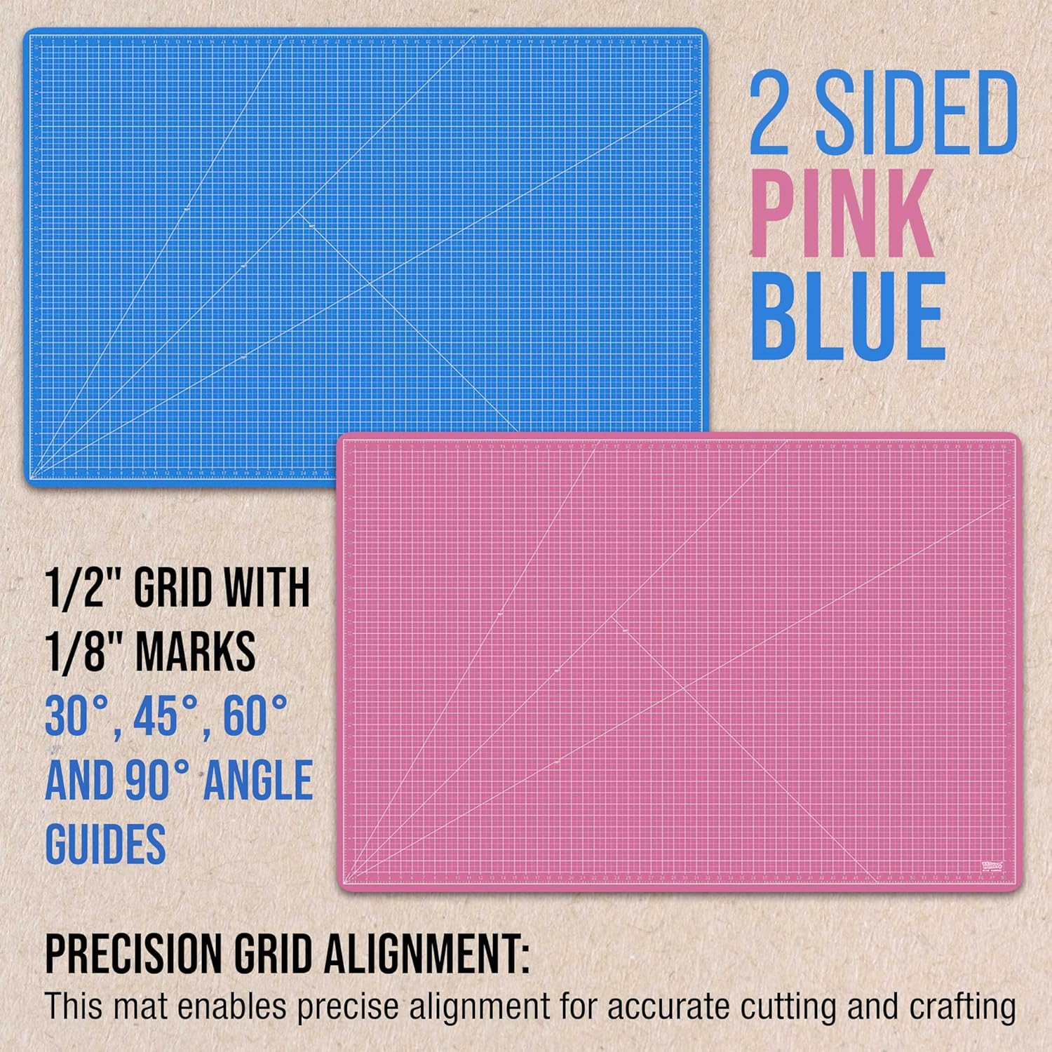 U.S. Art Supply 40" x 60" Self-Healing Cutting Mat 5-Ply - Double-Sided Pink/Blue Craft Mat, Non-Slip Cutting Mats for Crafts, Sewing, Quilting, Scrapbooking