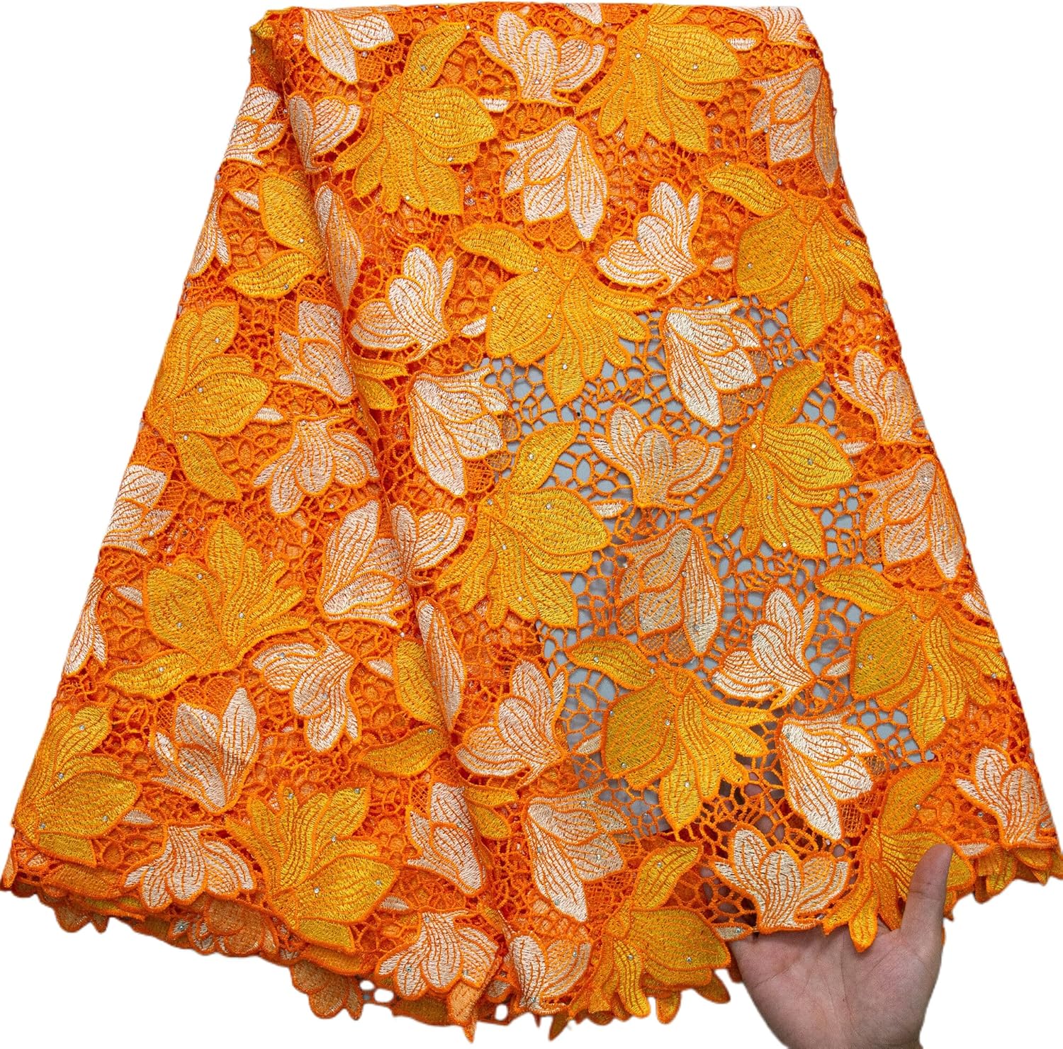 African Lace Fabric 5 Yards, French Floral Embroidery Cotton Lace Fabric for Wedding Party Dress Sewing