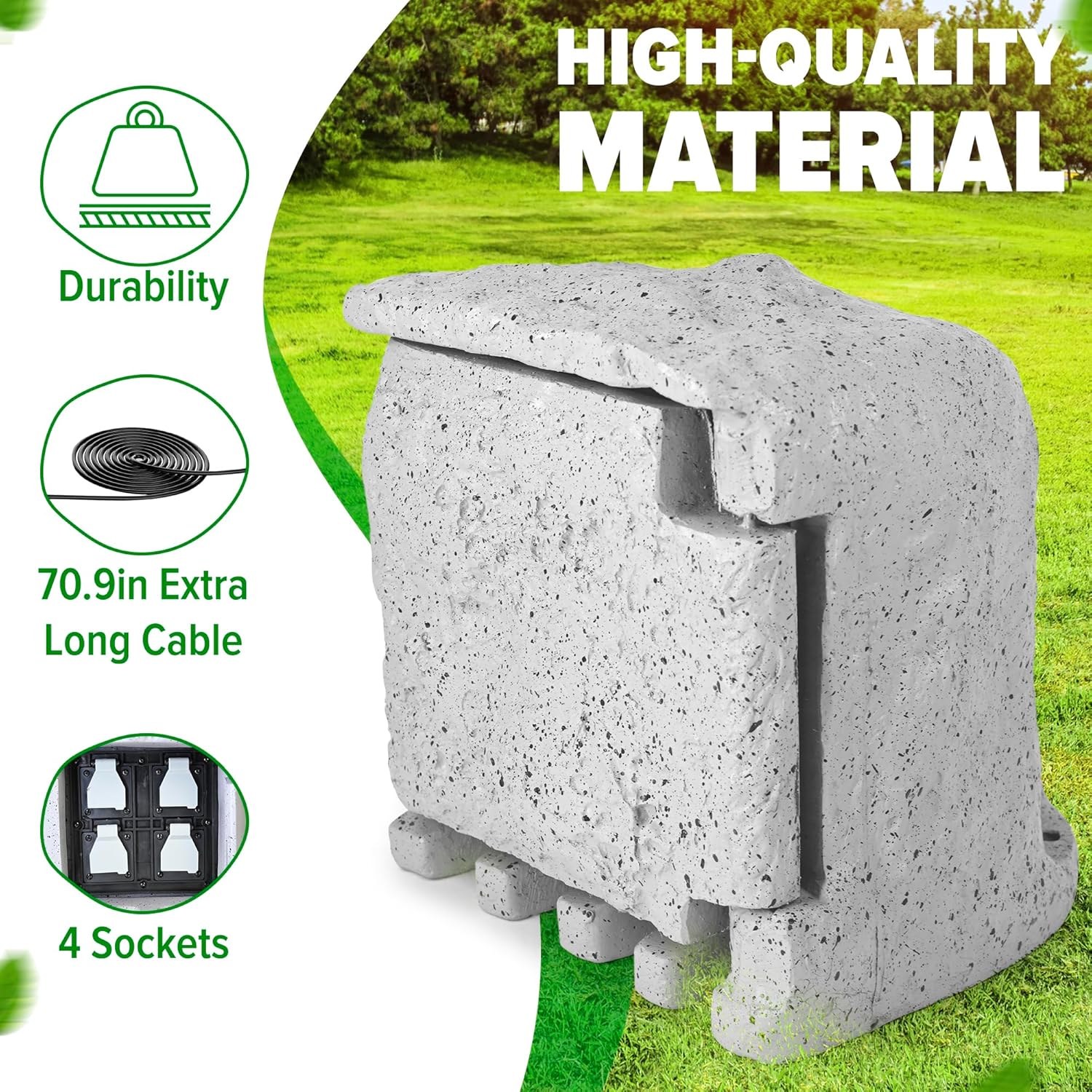 Skywin Outdoor Power Strip Weatherproof Stone Cover, 6 feet Outdoor Plug Strip Waterproof Extension Cord with 4 IP44 (Grey)