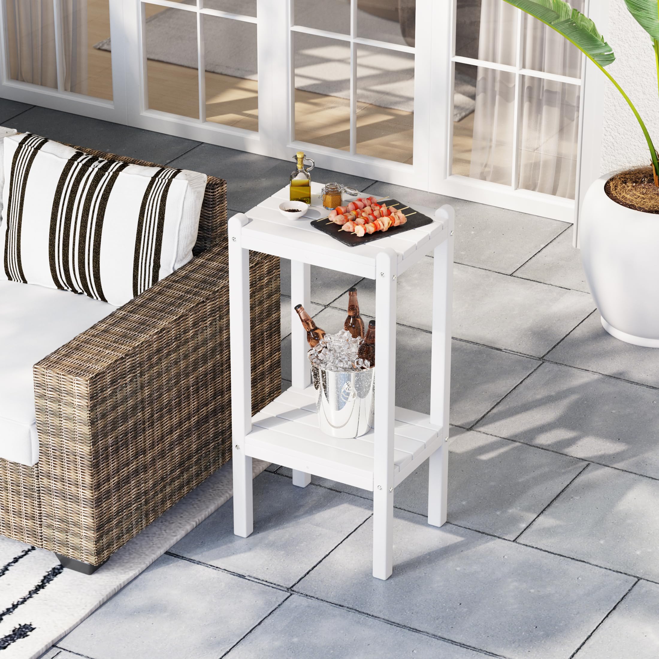 Costaelm Outdoor Side Table, 2-Tier Small Patio Coffee Tables for Outside, Outdoor End Tables for Patio, Adirondack Side Table for Outside, Outside