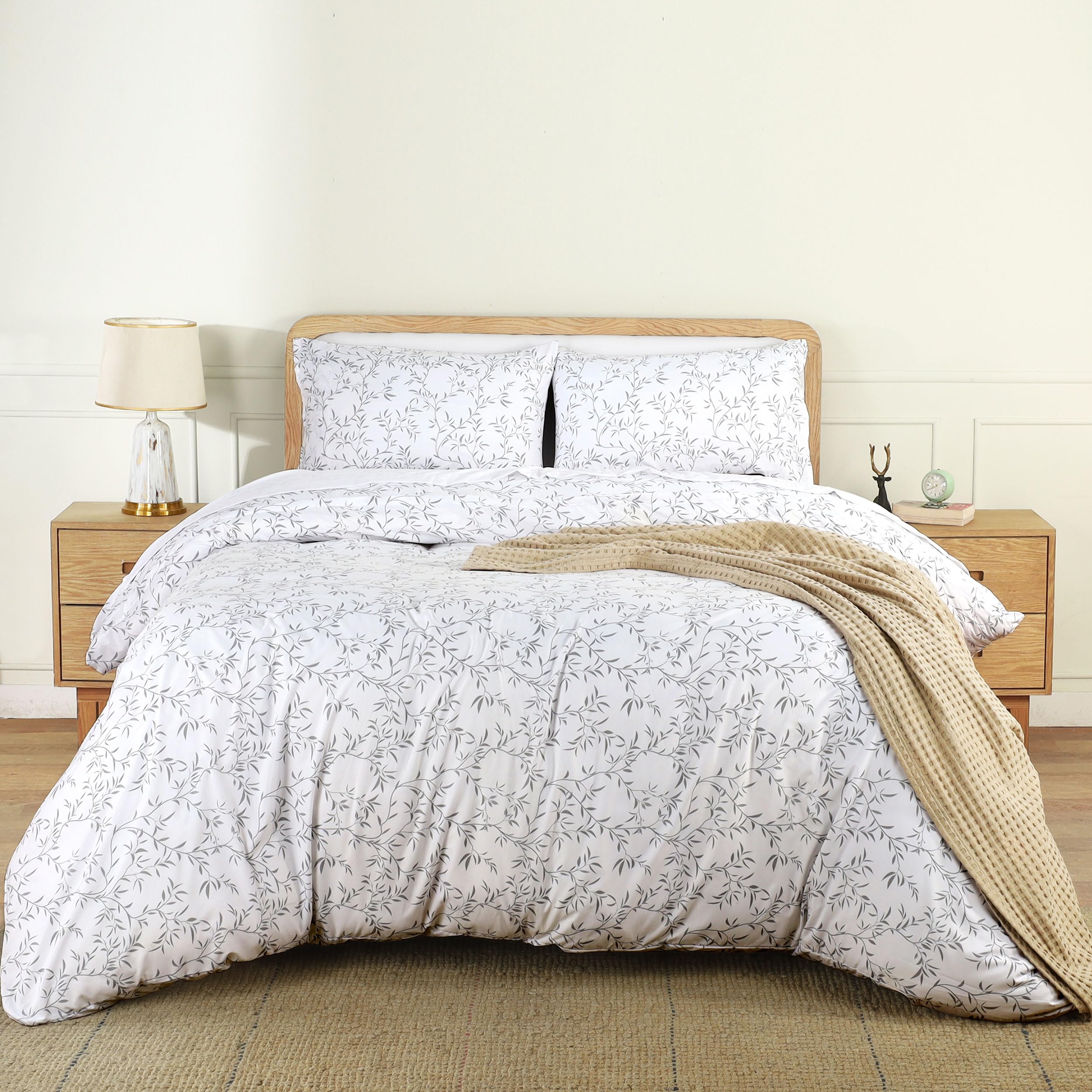 Utopia Bedding Vines Grey Double Print Duvet Cover Set - Soft Microfibre Polyester - Bedding Quilt Cover Set