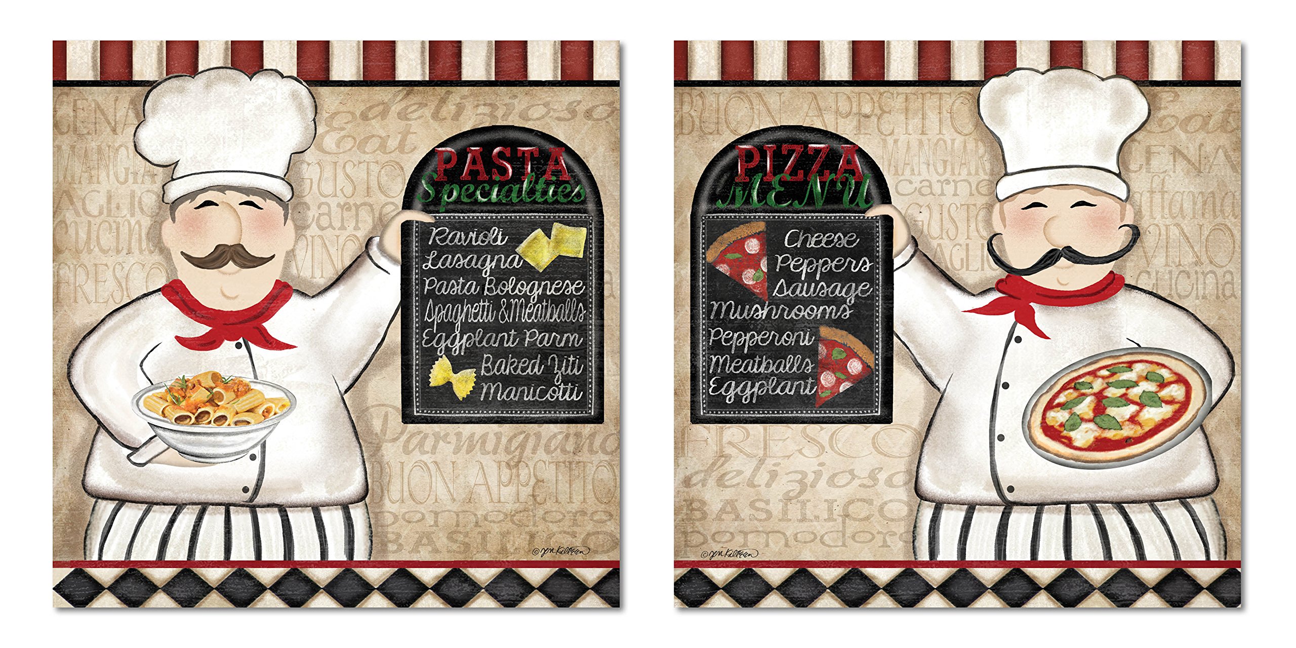 Gango Home Décor Lovely Italian Pizza and Pasta Menu Chef Set; Two 12x12in Unframed Paper Posters (Printed On Paper, Not Chalkboard)