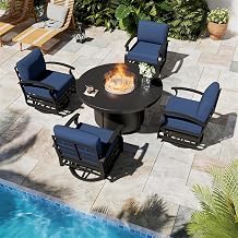 5-Piece Outdoor Patio Furniture Set with a 48-inch/55,000 BTU Round Outdoor Propane Fire Pit Table,Patio Conversation Sets,4 Patio Rocking Chairs for Backyard,Garden,and Poolside,Navy