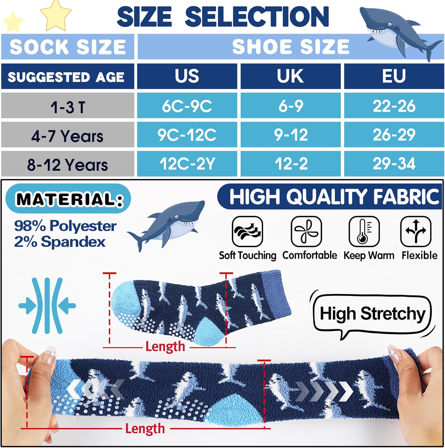 Boys Kids Toddlers Fuzzy Grips Socks Non Slip Cozy Fluffy Warm Winter Crew Cabin Fun Slipper Socks 6 Pairs - Image 5