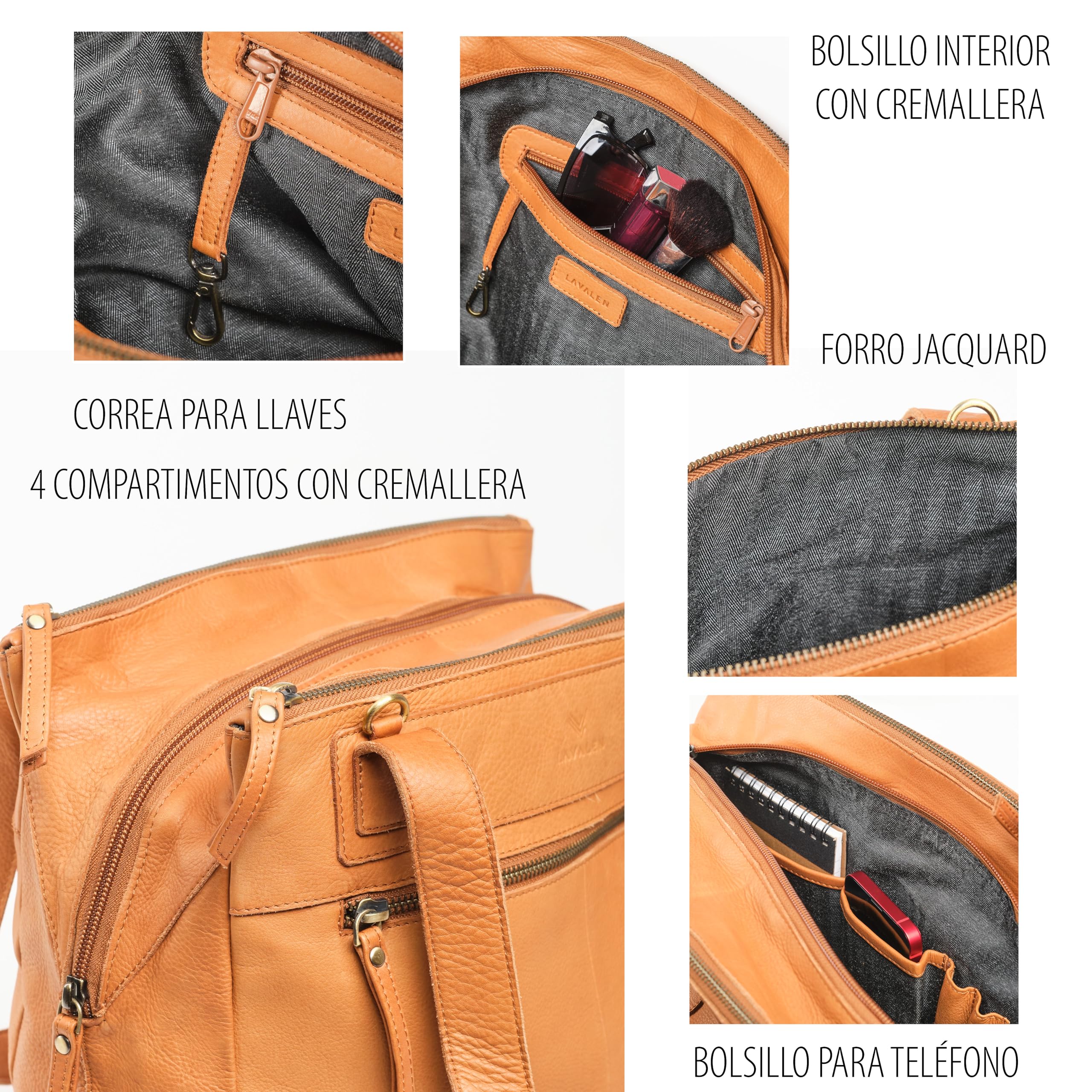 Bolso Tote Bag Mujer Piel Auténtica - Bolso Mujer Grande con Estilo - Tote Bag de Cuero con múltiples Cremalleras - Muchos Compartimentos para uso diario – Monedero de Regalo.