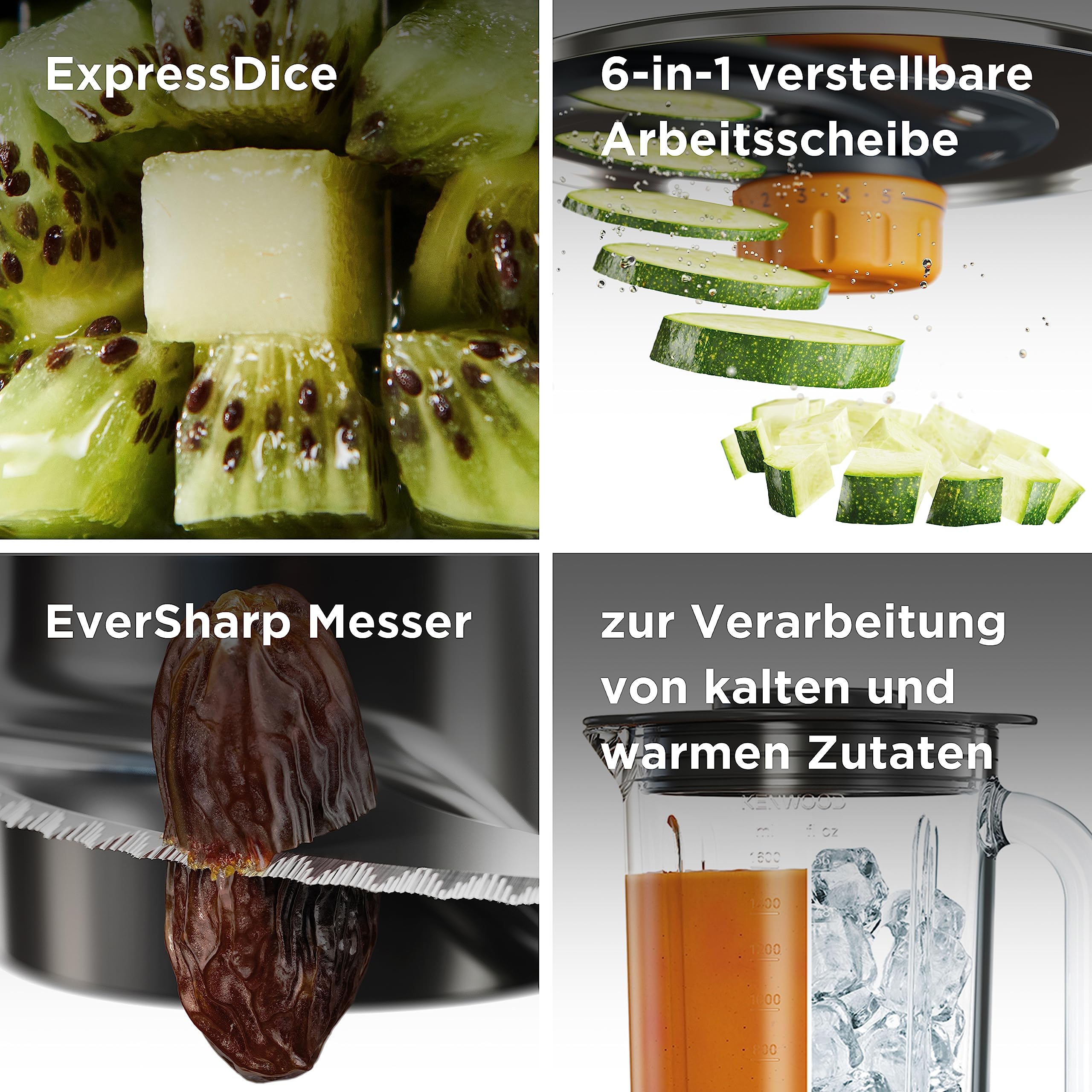 Kenwood MultiPro XL Weigh+ FDM72.990SS Kompakt-Küchenmaschine mit integrierter Waage & Timer, ExpressDice, 3 l Arbeitsbehälter, Variable Geschwindigkeit, XL-Einfüllschacht, 1000 Watt, Silber
