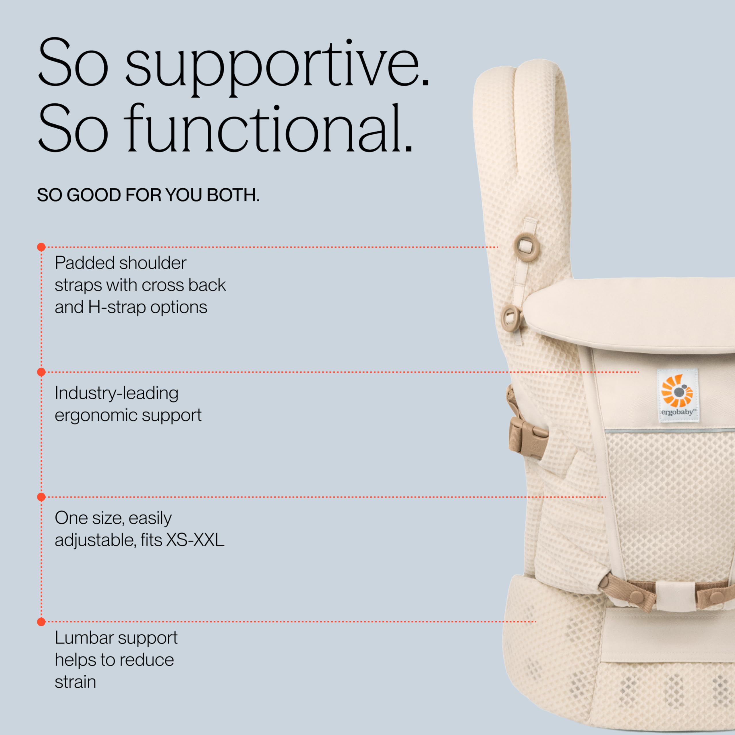 Ergobaby Adapt Babytrage für Neugeborene ab Geburt, 3-Positionen SoftFlex Mesh Ergonomische Babybauchtrage Rückentrage Baby-Tragetasche, Natural Beige, 1 Einheit