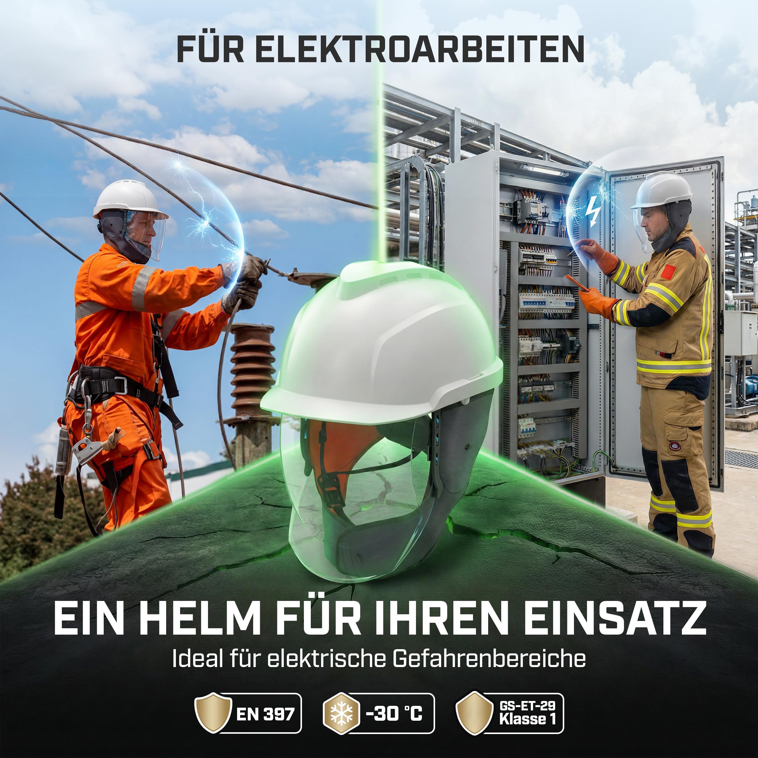 MSA V-Gard 950 Elektriker-Set - unbelüfteter Schutzhelm mit Störlichtbogen-Visier (Klasse 2) - Helm mit Hals- und Ohrklappen