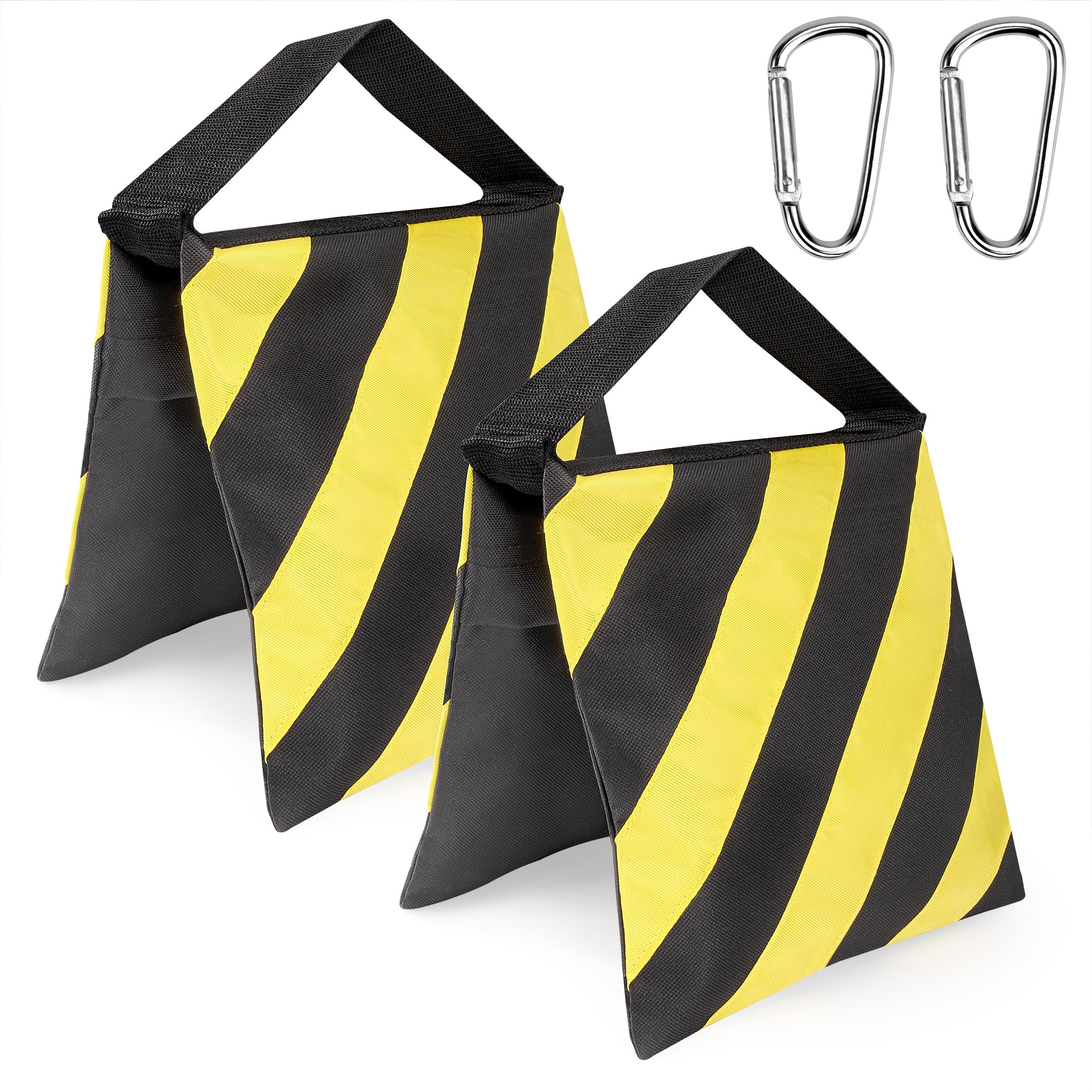 Newellsail Sacs de Sable pour Photographie Sac de Sable Vide avec Mousqueton Sacs de Poids Robustes pour Supports d'éclairage, Support de Perche, Trépied 2 Pièces (Rayures Jaunes et Noires