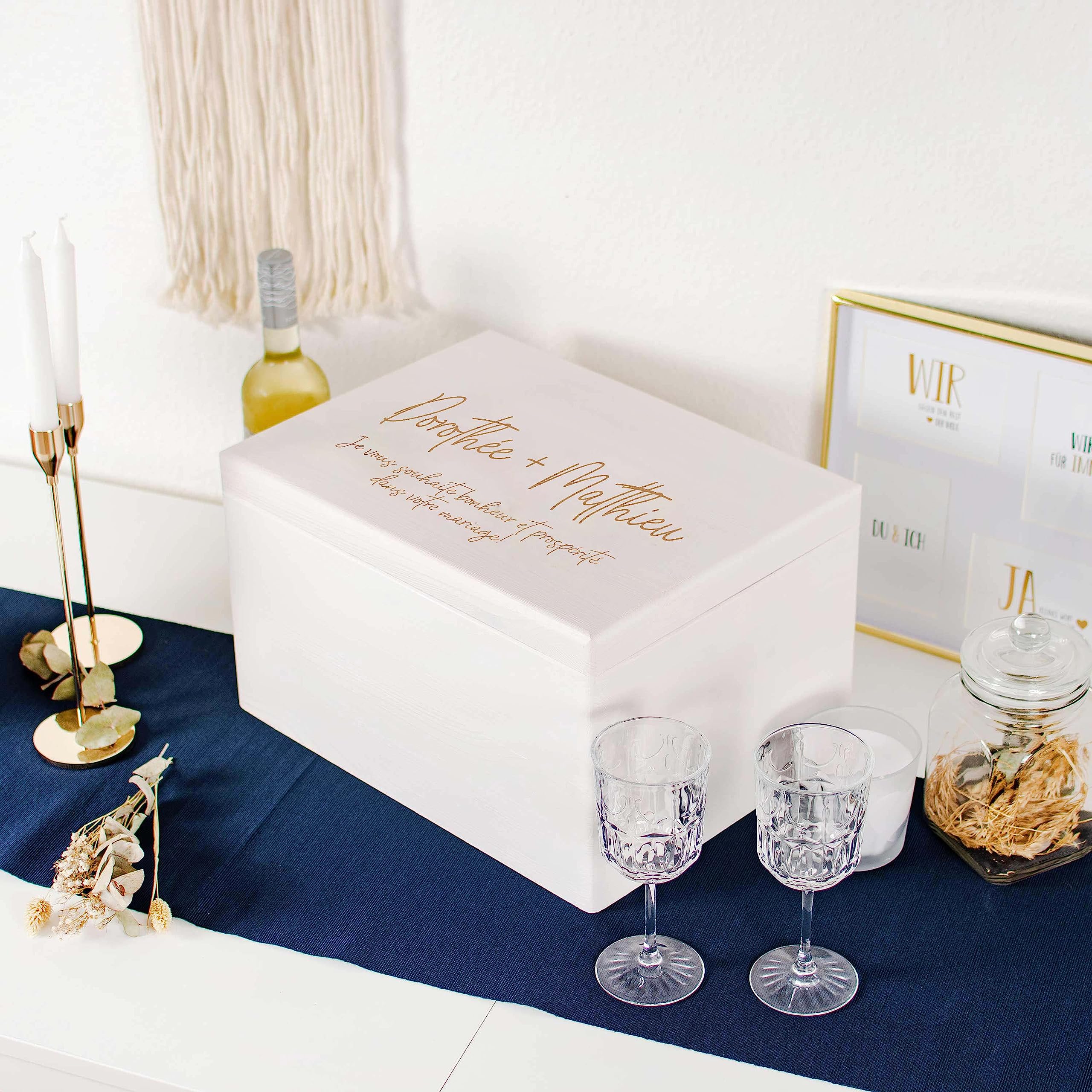LAUBLUST Boîte à souvenir bébé - Gravure souhaitée - Cadeau naissance personnalisable | Taille XL, env. 40x30x24cm, Blanc - Boîte décorative en bois avec couvercle, FSC®