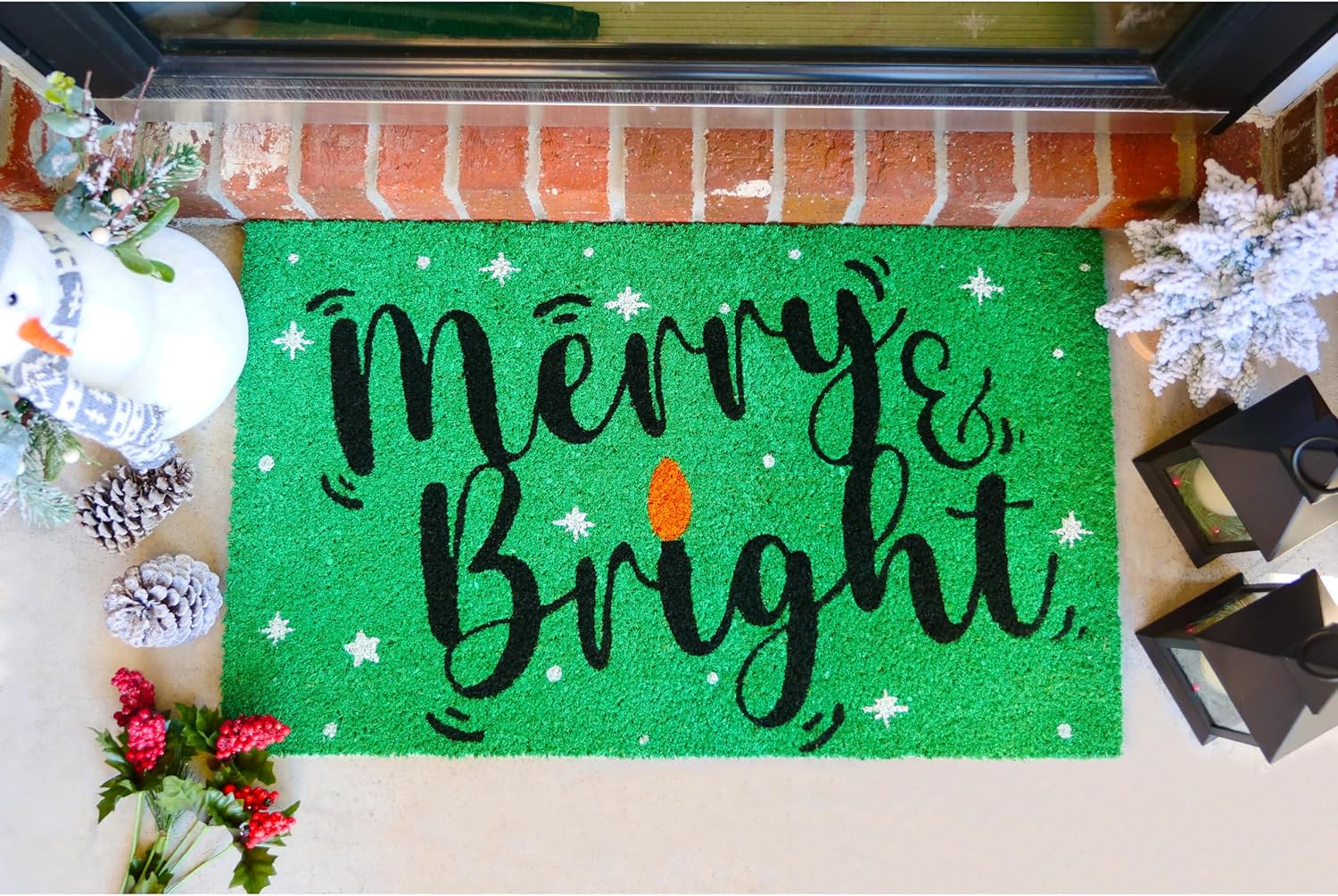 Greener GRE1720-2436, Christmas Doormat Outdoor, Merry and Bright Coir Door mat