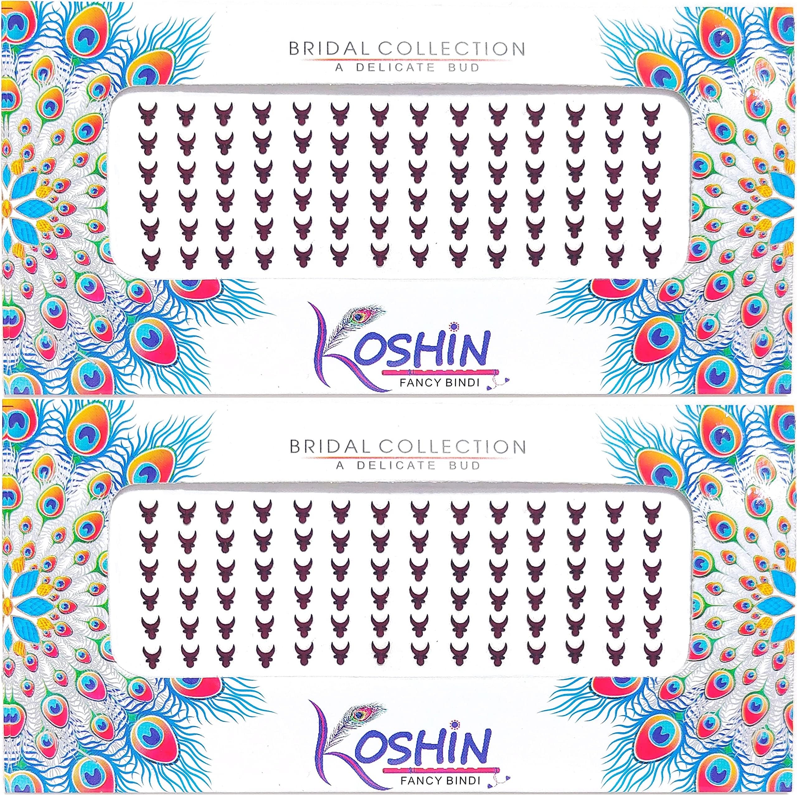 KOSHIN Dark Maroon Color Half Moon Shape Small Size Forehead Velvet Bindi for Girls Women Ladies - Combo Pack 2-Self-Adhesive