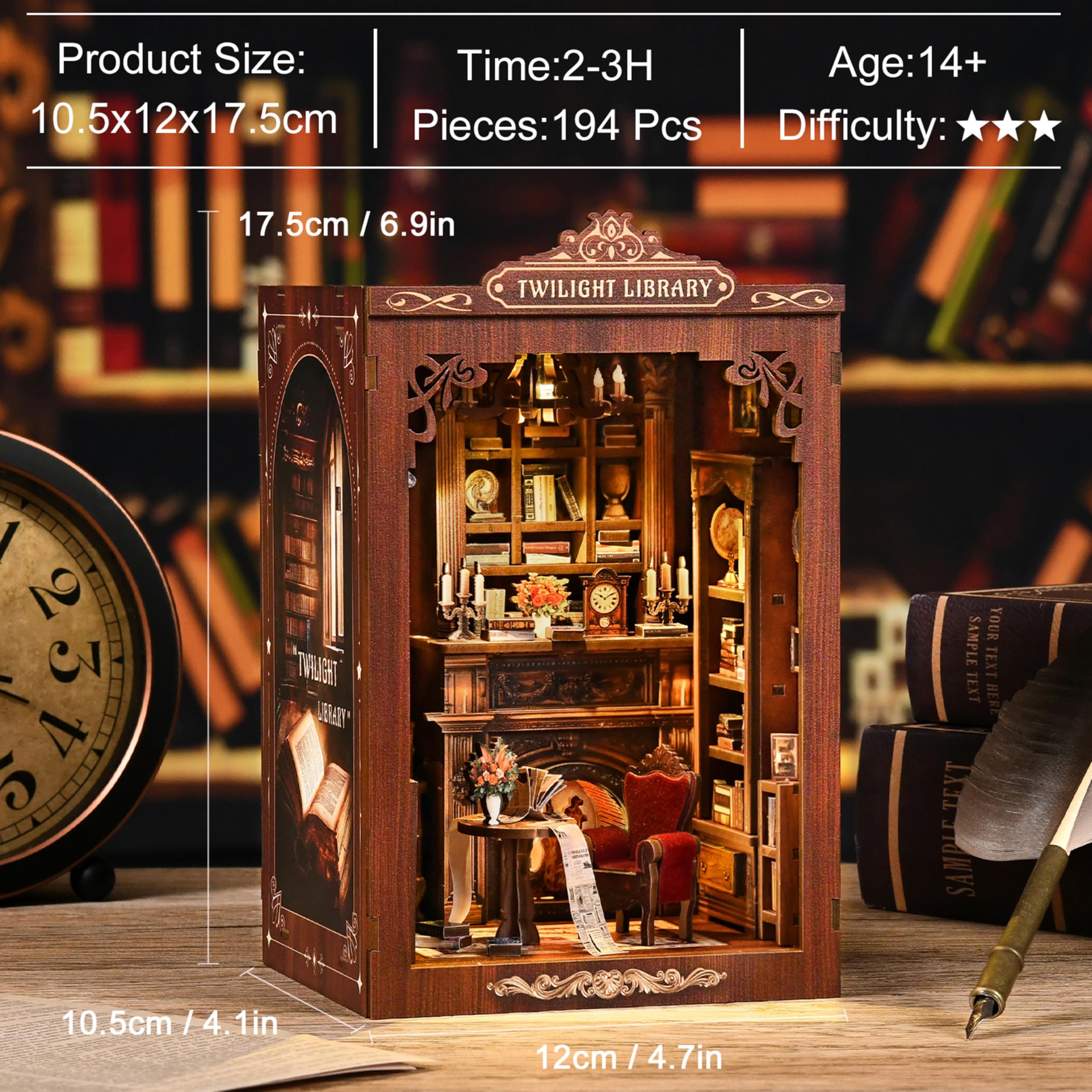 ISSEVE Kit per angolo del libro, kit fai da te in miniatura per adulti e principianti, mini kit per casa delle bambole, decorazione per libreria, puzzle in legno 3D per regali artigianali (biblioteca