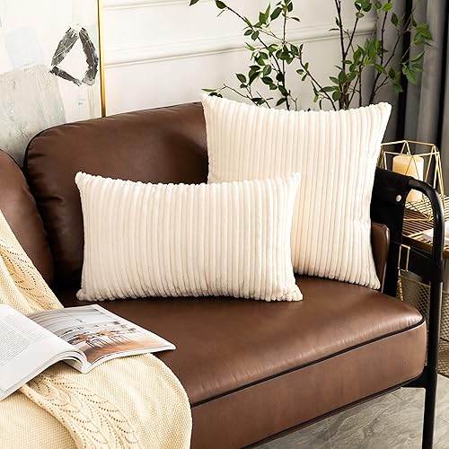 Miniatura 372 de UGASA - Juego de 2 fundas de almohada de terciopelo a rayas, funda decorativa para cojín con cremallera oculta para el hogar, sofá, dormitorio,