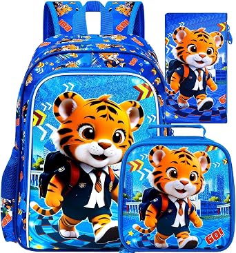 CCJPX 3Pcs Backpack for Boys, 16 Inch Preschool Elementary Kindergarten School Backpacks and Lunch Box