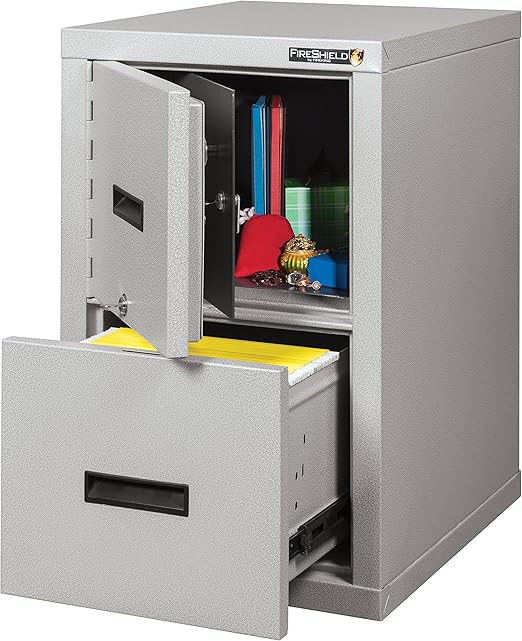 Fire Resistant File Cabinet - Light weight, fire rated, One file drawer & safe