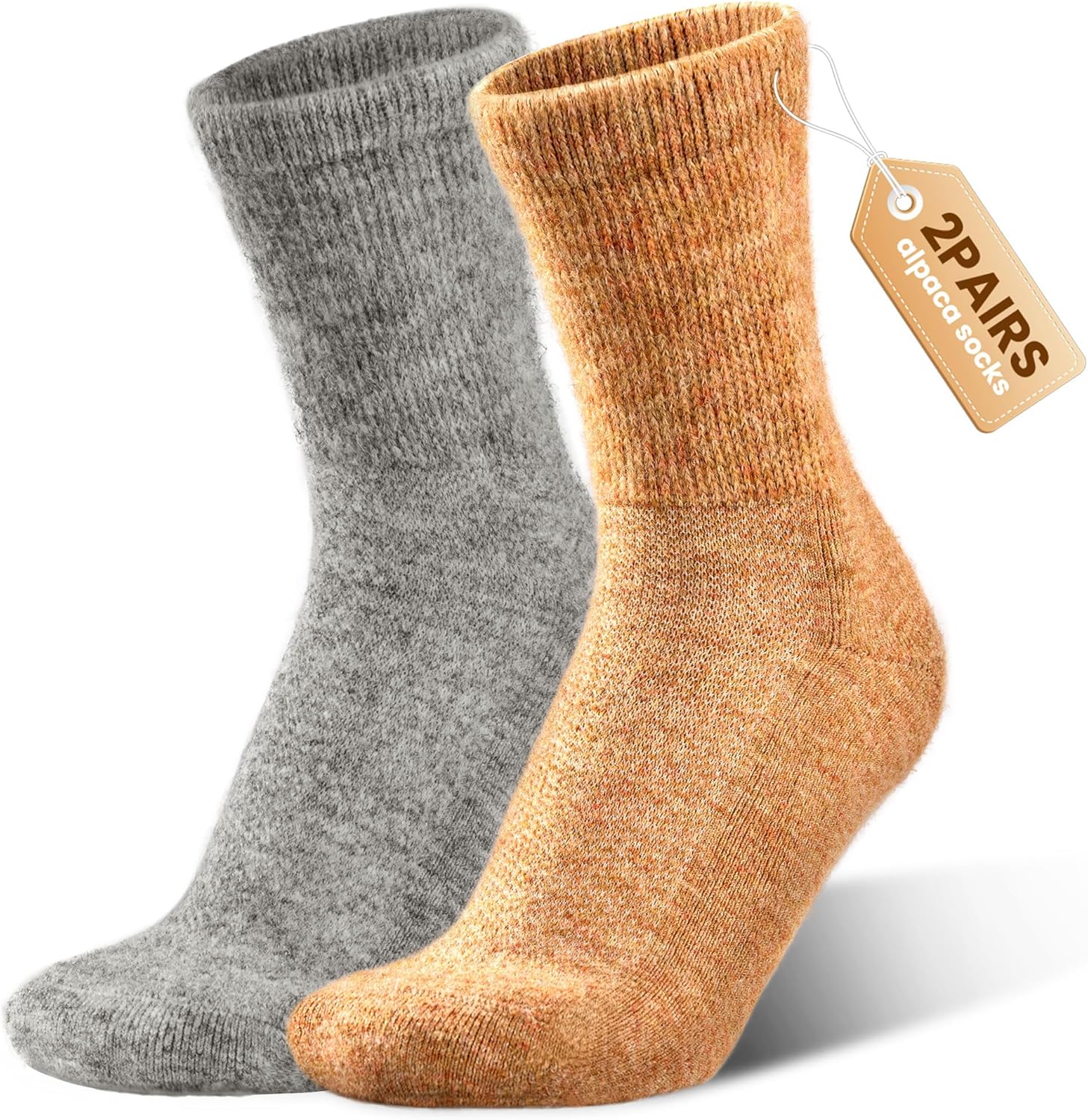 Alpaca Wool Diabetic Socks for Women - Non Binding Wide Fit,Moisture Wicking,Warm,Breathable,Seamless Toe,2 Pairs