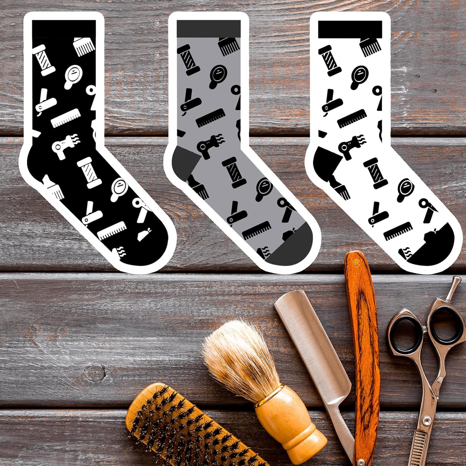 Coume 3 Pairs Barber Socks Hairdresser Socks Novelty Funny Casual Crew Socks Dress Socks Birthday Christmas Gifts for Men Women - Image 7