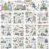 Vista 17 de 12 hojas de calcomanías clásicas para transferencias para manualidades y muebles, calcomanías clásicas de trineo, piña, calabaza, para el hogar