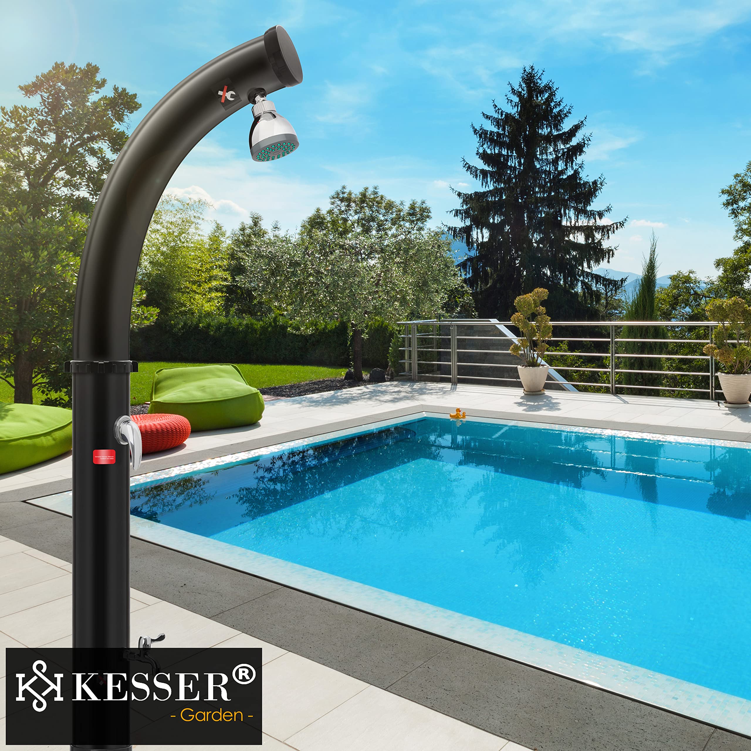 KESSER® Ducha solar de jardín, Arco de ducha solar incluido. Capó de protección agua caliente | 20 litros | Máximo 60 °C sin conexión a la red eléctrica | Ducha de piscina Camping