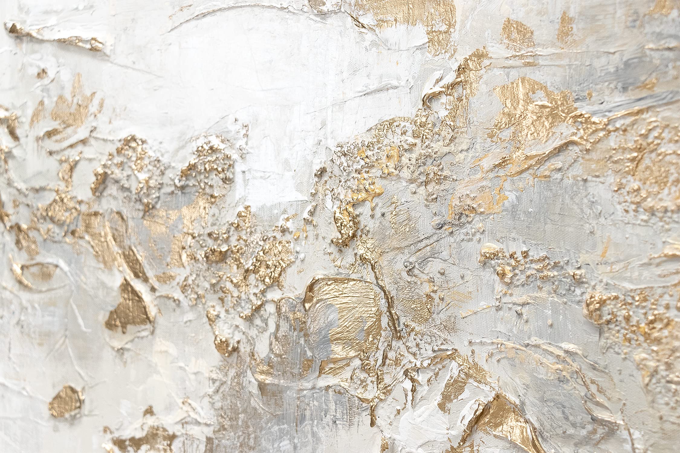 YS Tableau decoration murale salon peinte à la main Histoire Peinture moderne dans des tons beige clair avec des lignes dorées Surface texturée avec cadre 160x80 cm