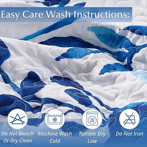 Miniatura 5 de Virah Bella Juego de ropa de cama tamaño King, edredón reversible ligero con estampado botánico índigo, con 2 fundas de almohada a juego, ropa de