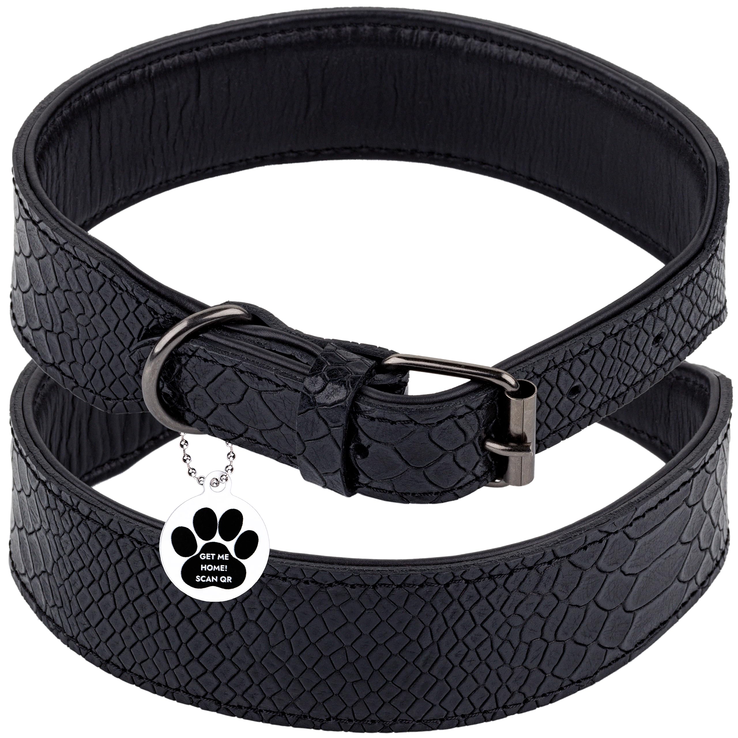 FAVPET Luxus Echtleder Halsband Hund Breit mit QR Code Anhnger,  Gepolstertes Hundehalsband Leder Breit, Breites Lederhalsband Hund, Breite  Hunde Halsbnder, Welpenhalsbnder Leder (Schwarz, M) : Amazon.de: Haustier