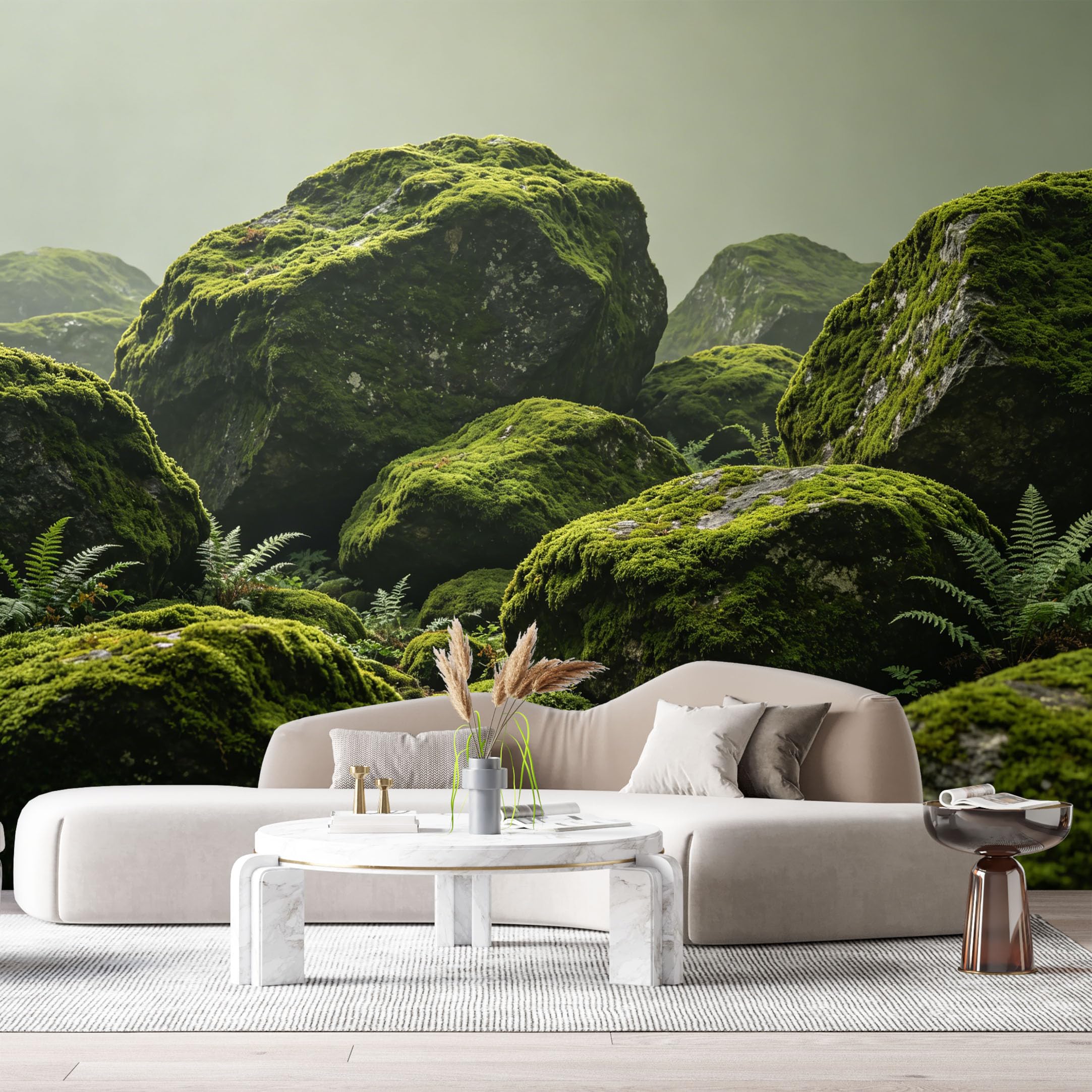 Custom Size Wall Murals Forest Moss Landscape Botanical Fern Rocks SelfAdhesive Wall Fabric Removable Large Wallpaper for Photo Living Room