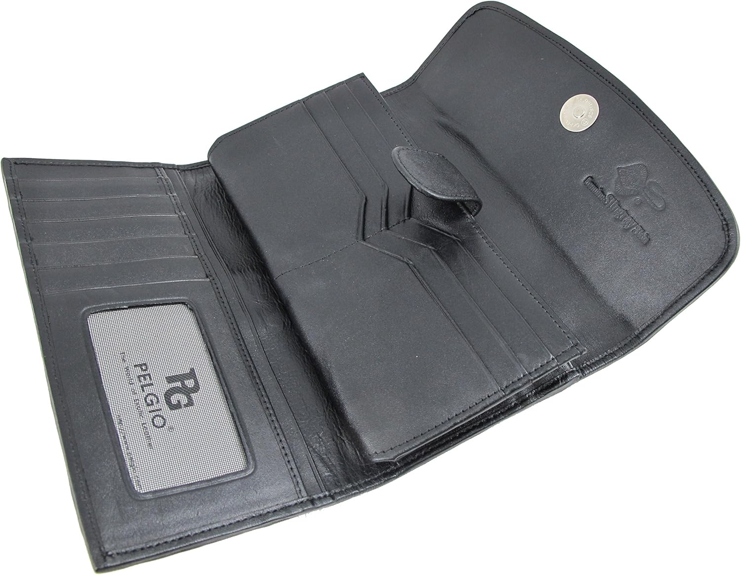 Genuine Row Diamond Stingray Skin Leather Women's Trifold Clutch Wallet Black - Image 4