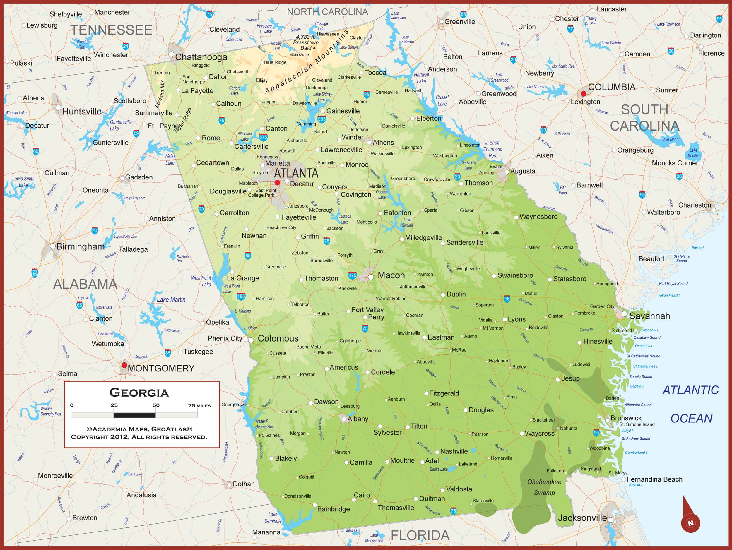 Simple Georgia State Map Georgia State Map With Counties And Cities Georgia Alabama Map With