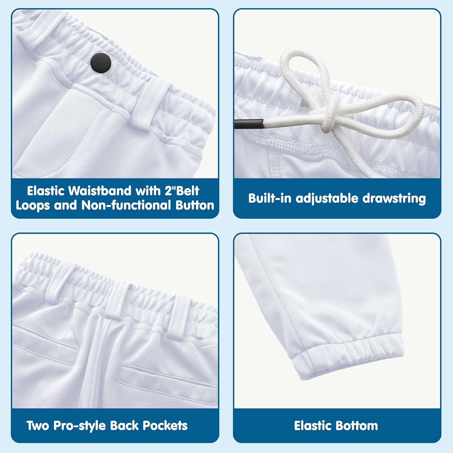 MIVEI 2T 3T 4T 5T to Youth Toddler Boys Knicker Baseball Pants Kids Tball Pants Gilrs Softball Practice Pant Pocket Belt Loop