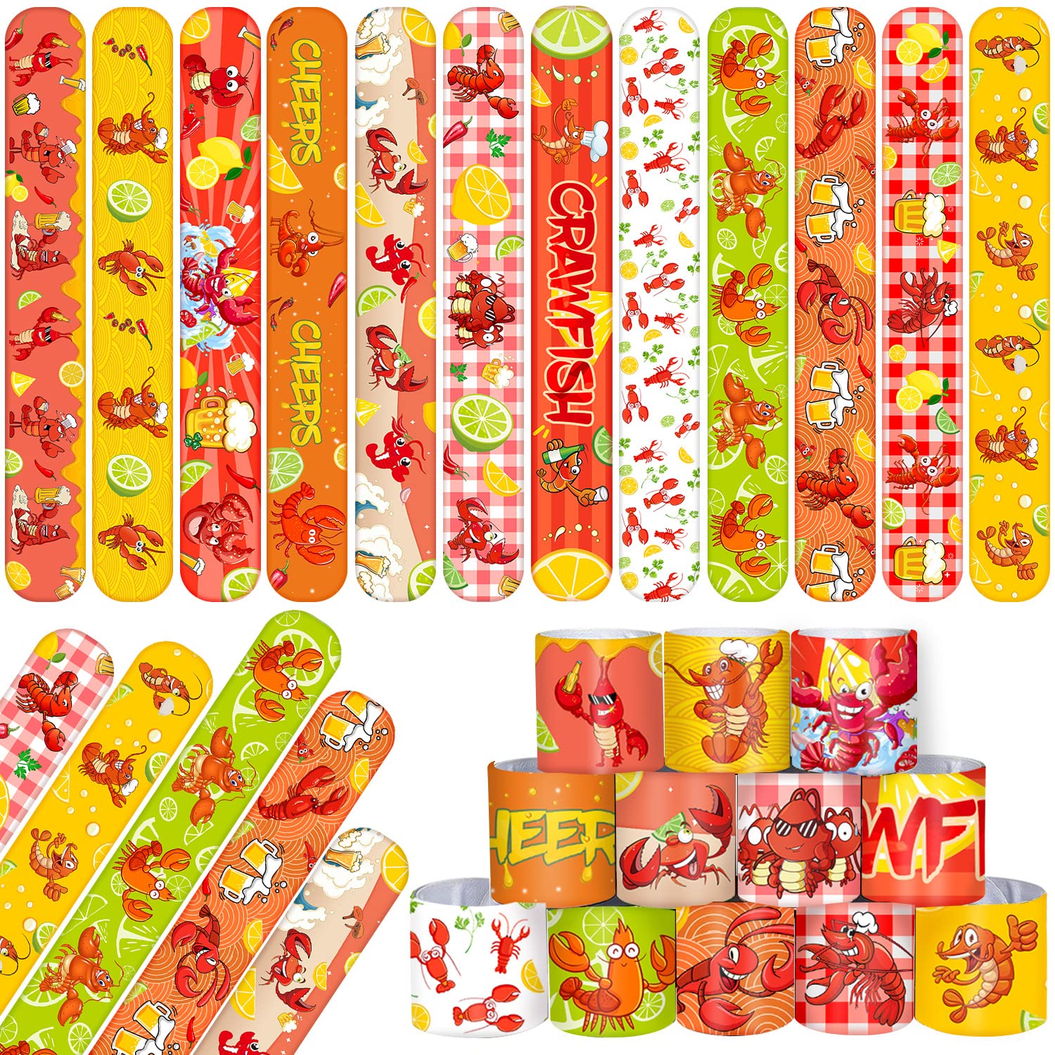 48PCS Crawfish Party Favors Crawfish Slap Bracelets Wristbands for Lobster Crawfish Boil Seafood Birthday Decorations Supplies Goodie Bag Fillers for Boys Girls Kids