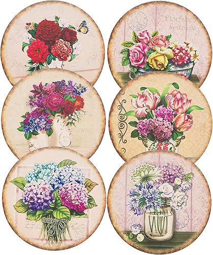 Miniatura 2 de Juego de 6 posavasos rústicos de cerámica absorbente para bebidas, bonitos posavasos de 4 pulgadas con respaldo de corcho para el hogar, oficina,