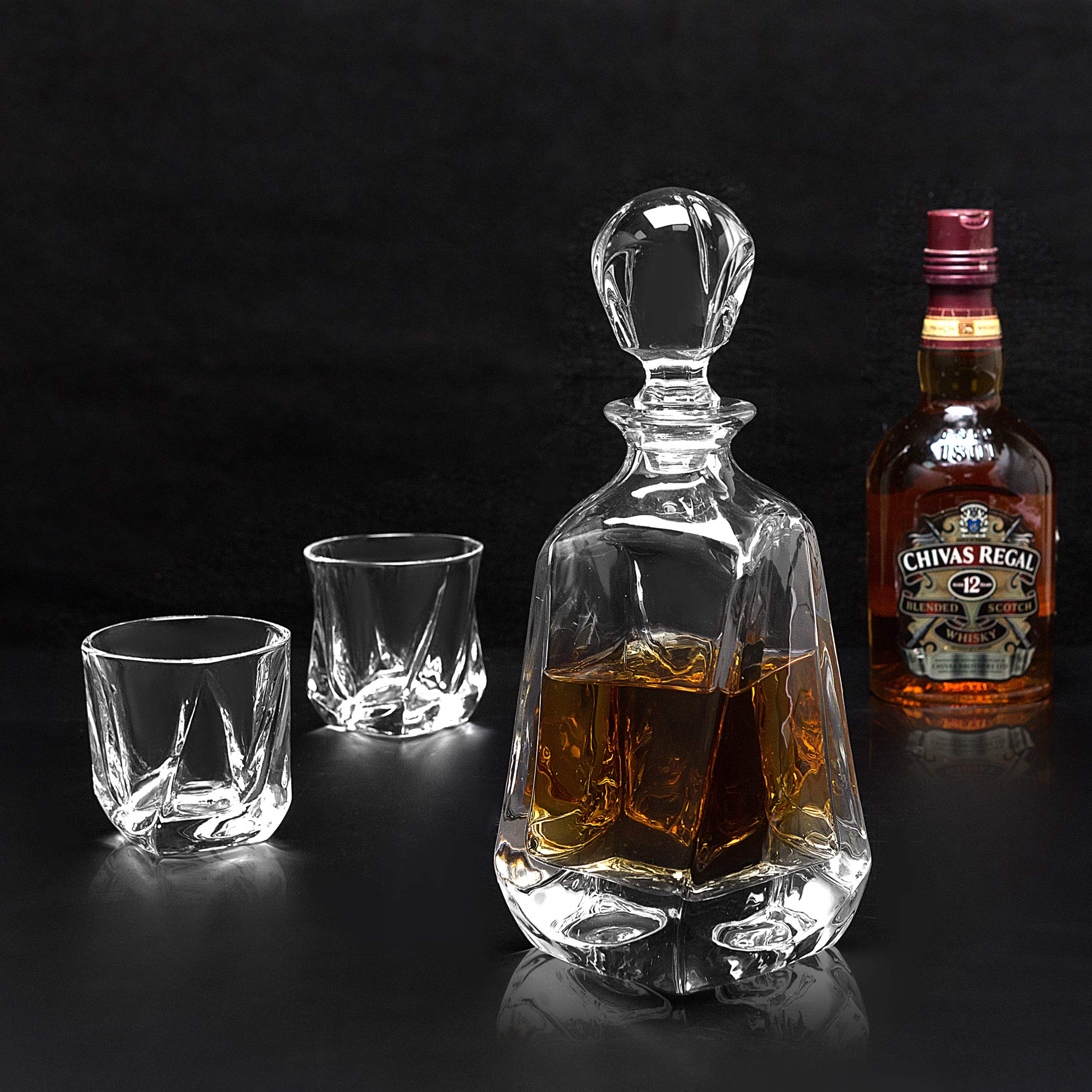 KANARS 5-Teiliges Whisky Gläsern und Karaffe Set, 650 ml Whisky Dekanter mit 4x 210 ml Gläser, Bleifrei Kristallgläser, Schöne Geschenk Box, Hochwertig