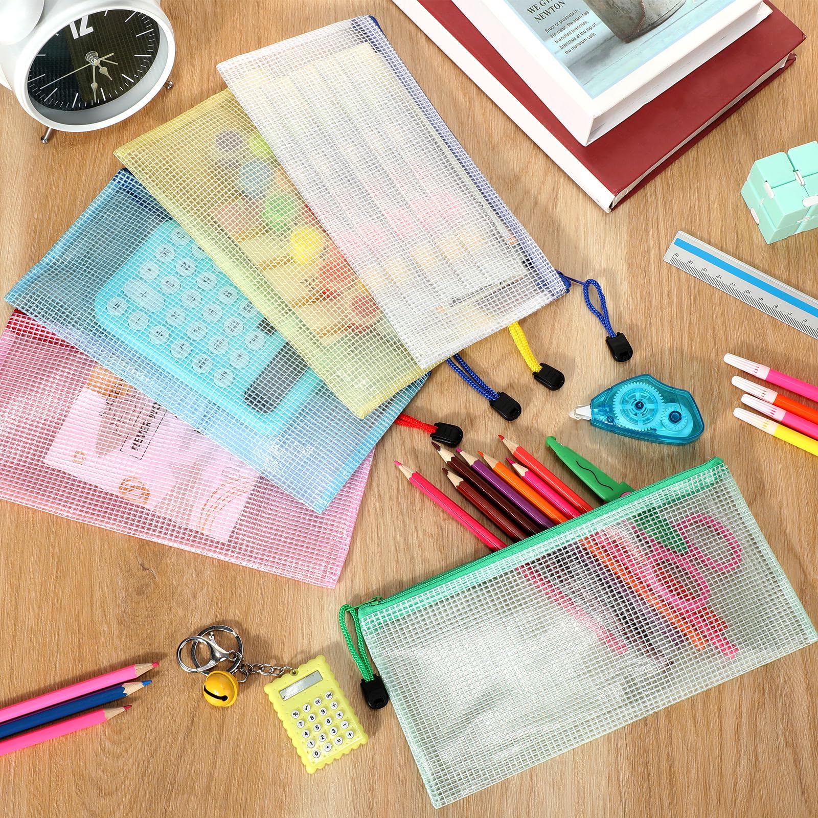 Sherr 120 Stück Netztaschen mit Reißverschluss, wasserdichte Netztaschen mit Reißverschluss, PVC-Dokumententasche, Reise-Reißverschlusstaschen, Mehrzweck-Dokumententaschen für Schule, Büro (24,1 x