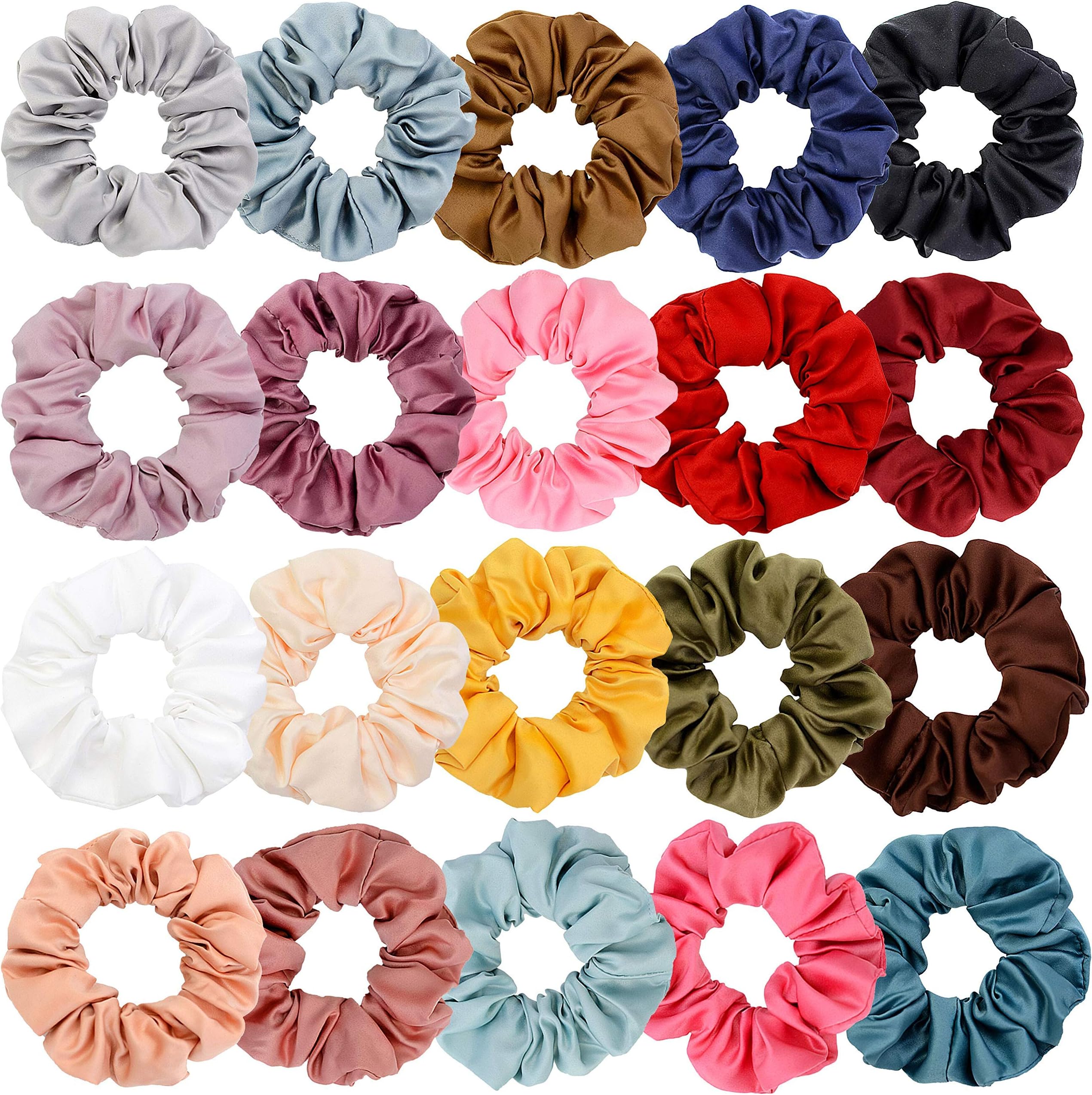 Chloven 20 Colors Large Satin Hair Scrunchies Elastic Hair Bobbles Ponytail Holder Hair Scrunchy Vintage Hair Ties Accessories for Women Girls