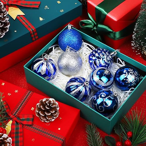 Miniatura 4 de ADXCO 24 bolas de Navidad de 2.36 pulgadas, 8 estilos, adornos inastillables para árbol de Navidad, adornos de plástico pintados para decoraciones