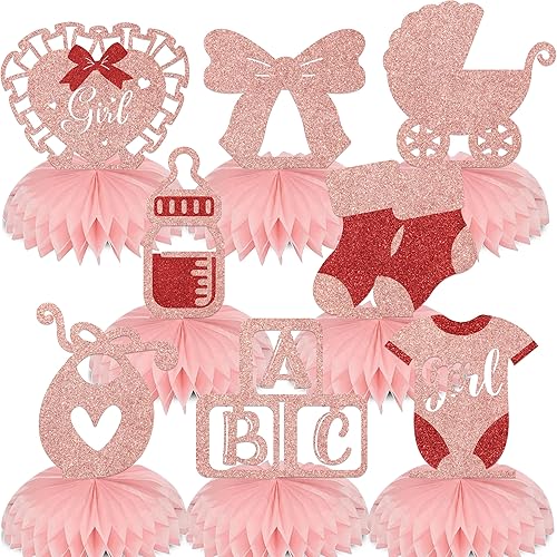 8 piezas de decoración de baby shower, centros de mesa de panal de abeja para niñas, decoración de mesa de fiesta de revelación de género para niñas