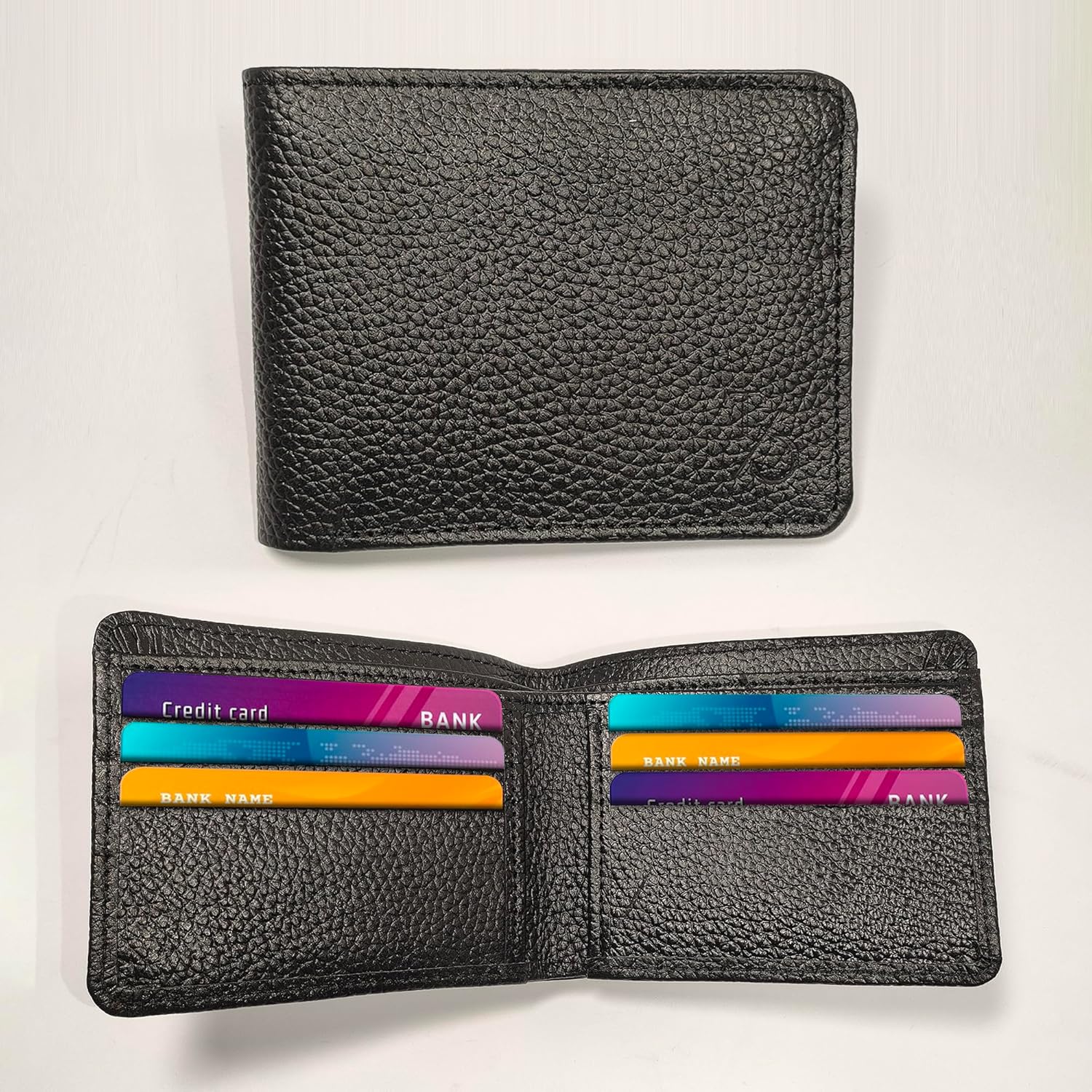 Men Leather Wallet Bifold Full Grain Wallets Pocket with 6 Card Slots (Black) - Image 4